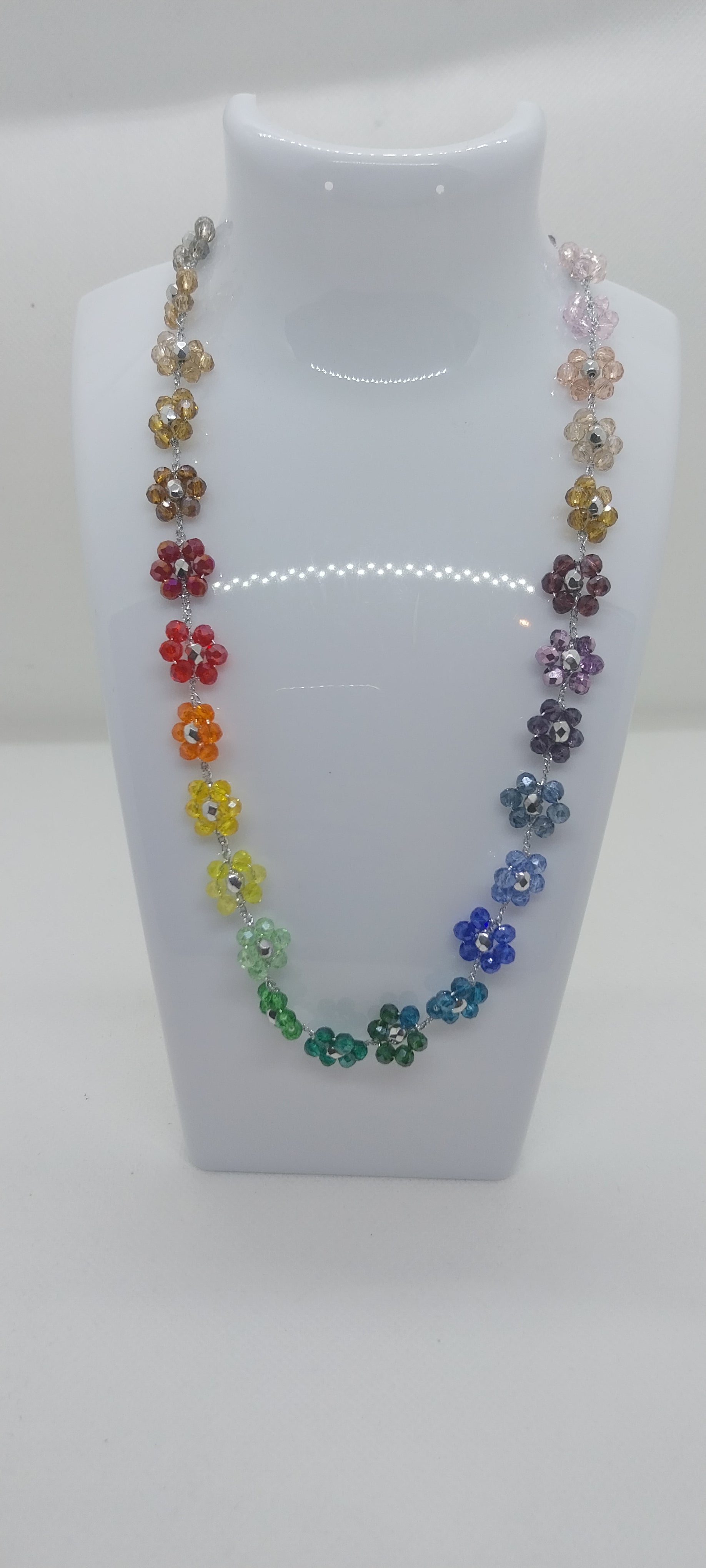 Small Rainbow Crystal Flower Necklace