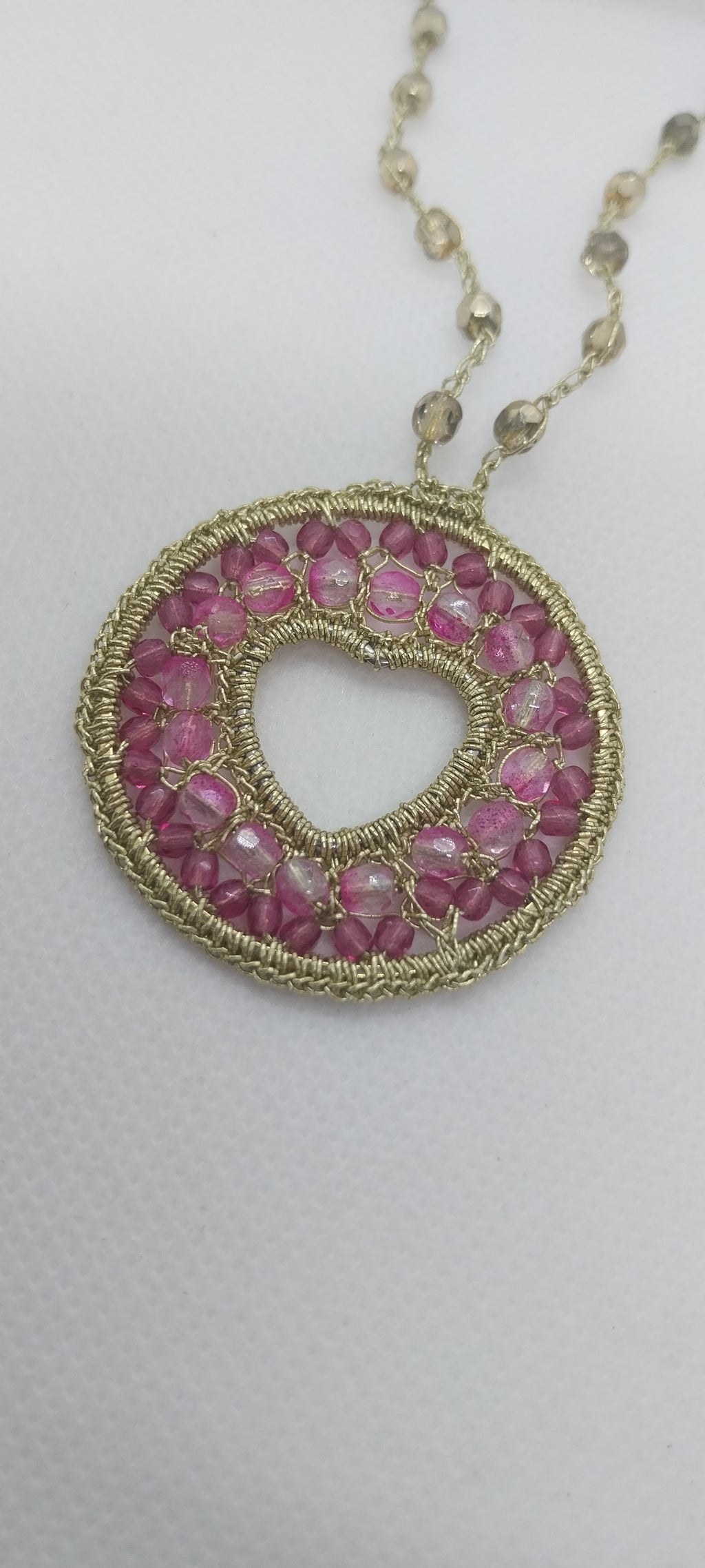 Gold Heart Round Mandala Pendant