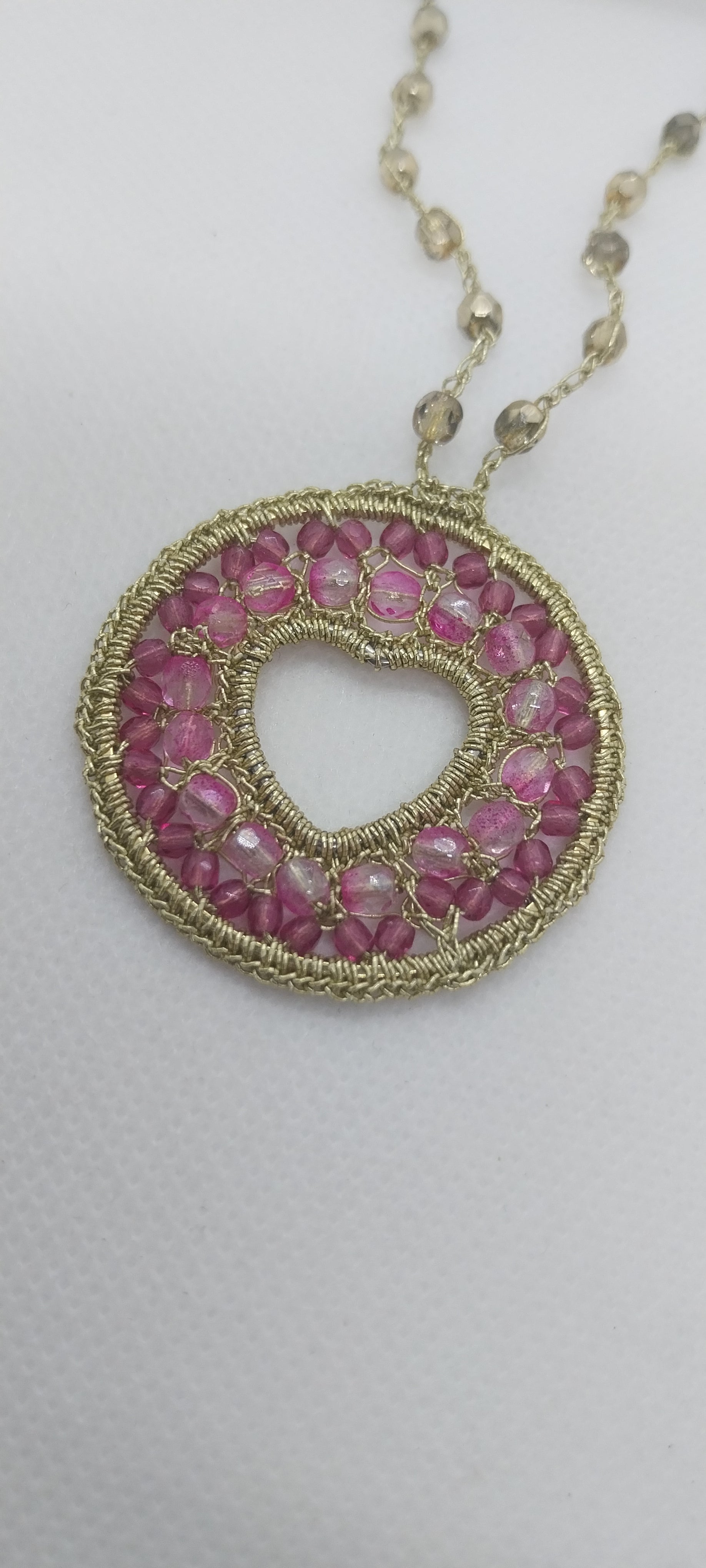 Gold Heart Round Mandala Pendant