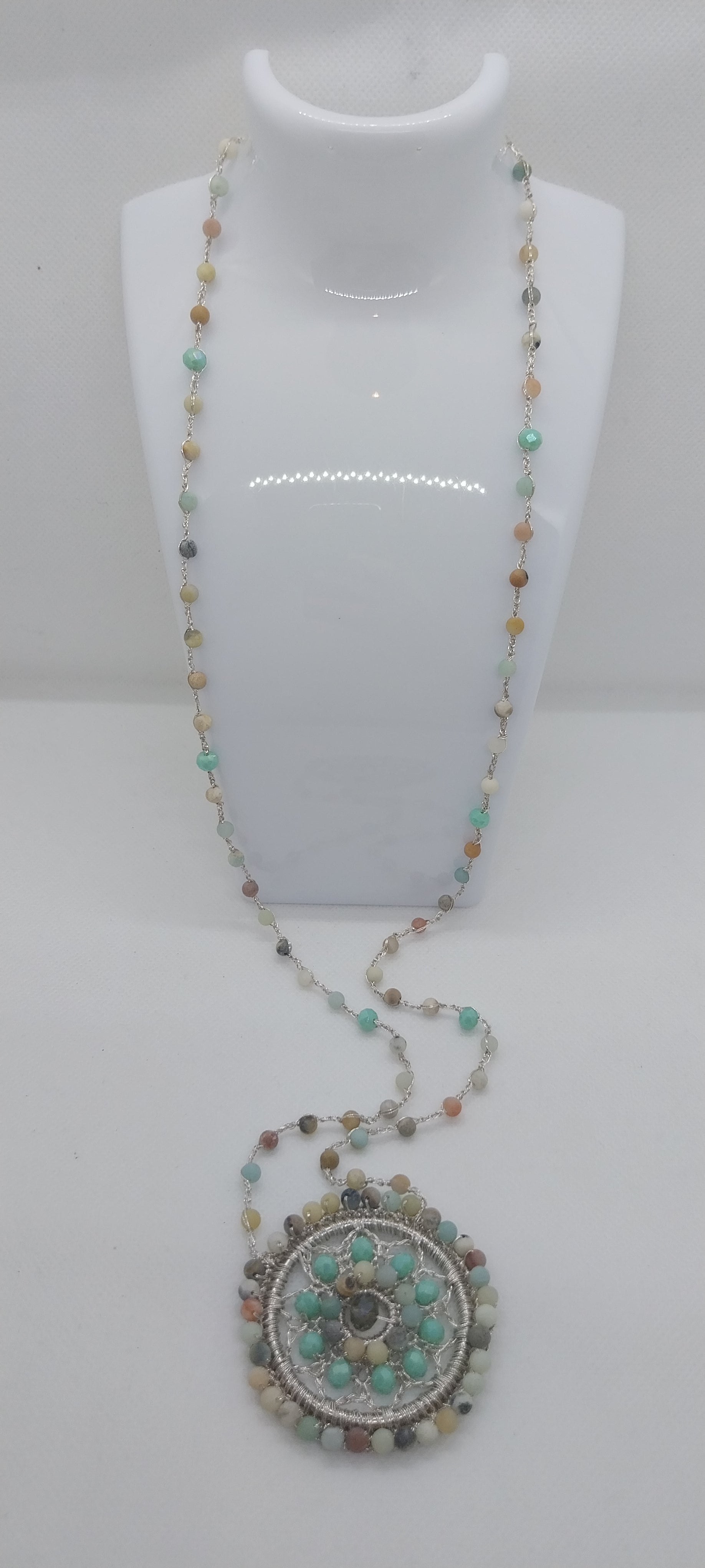 Frosted Amazonite Necklace & Silver Mandala Pendant