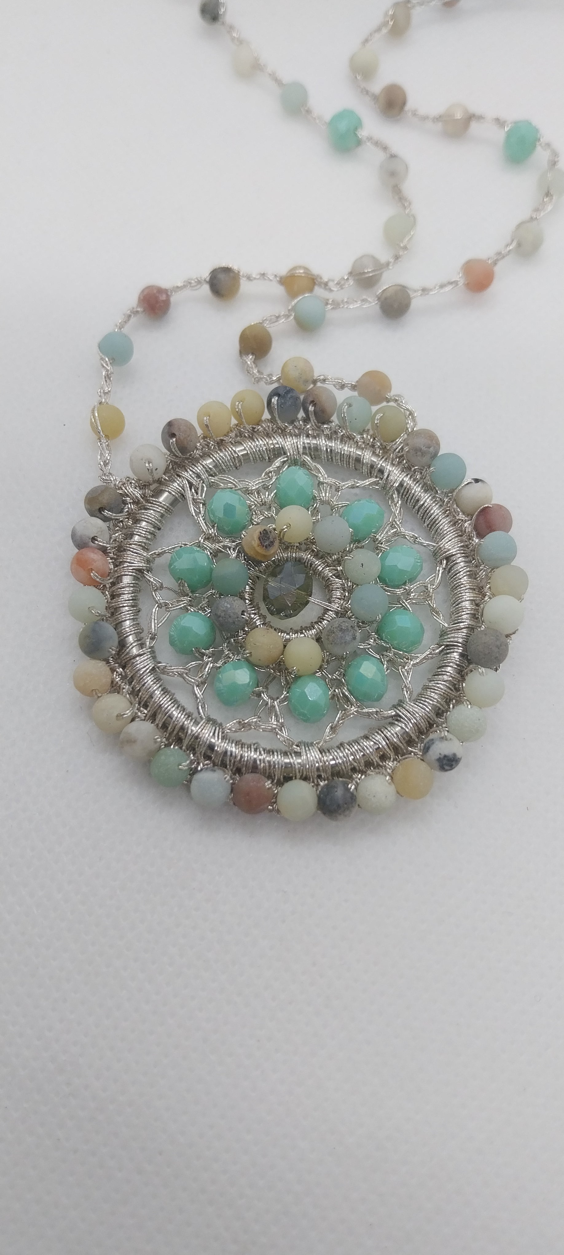 Frosted Amazonite Necklace & Silver Mandala Pendant