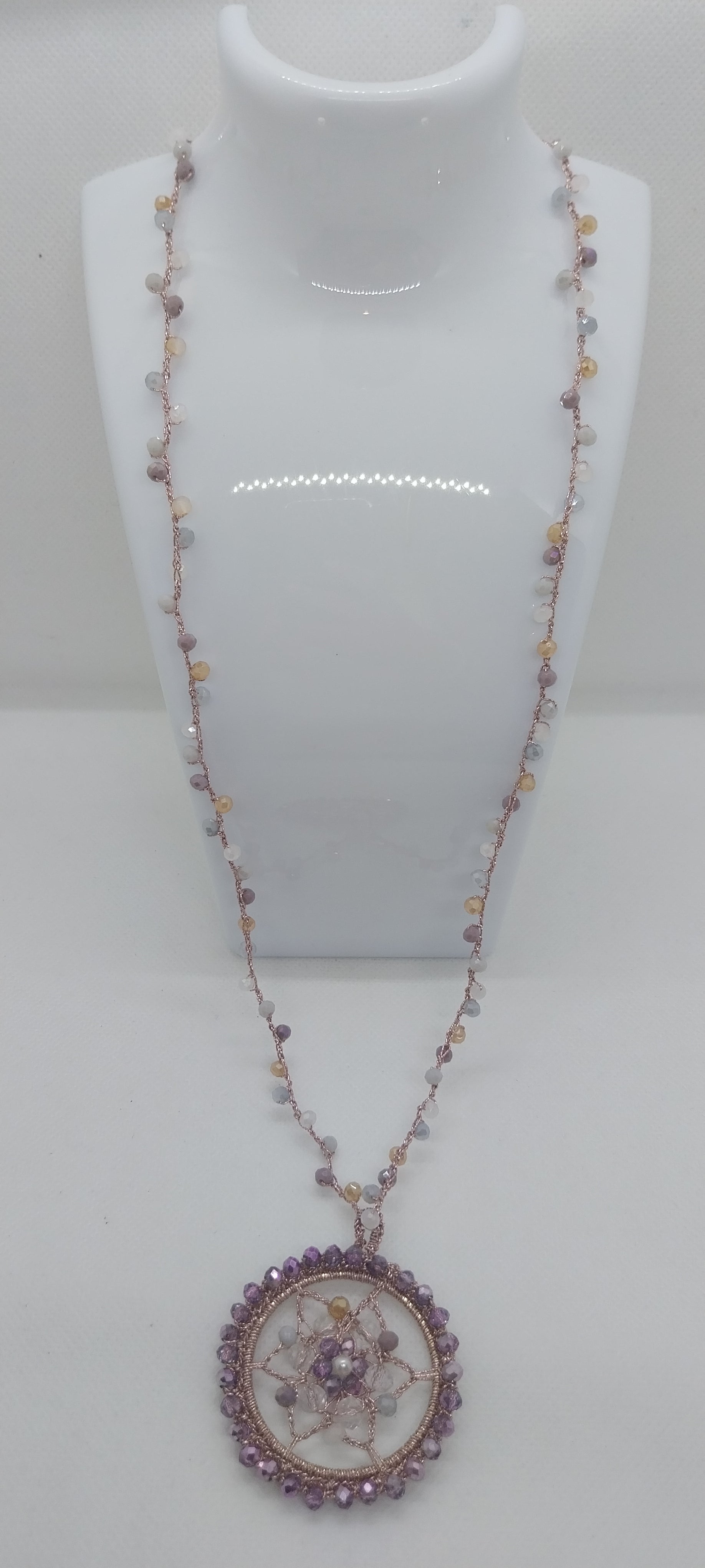 Collier Cristal Rose & Pendentif Mandala