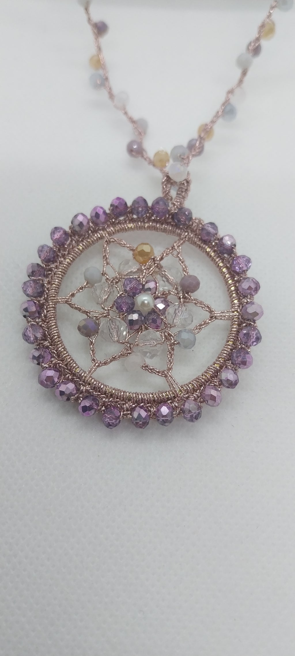 Collier Cristal Rose & Pendentif Mandala