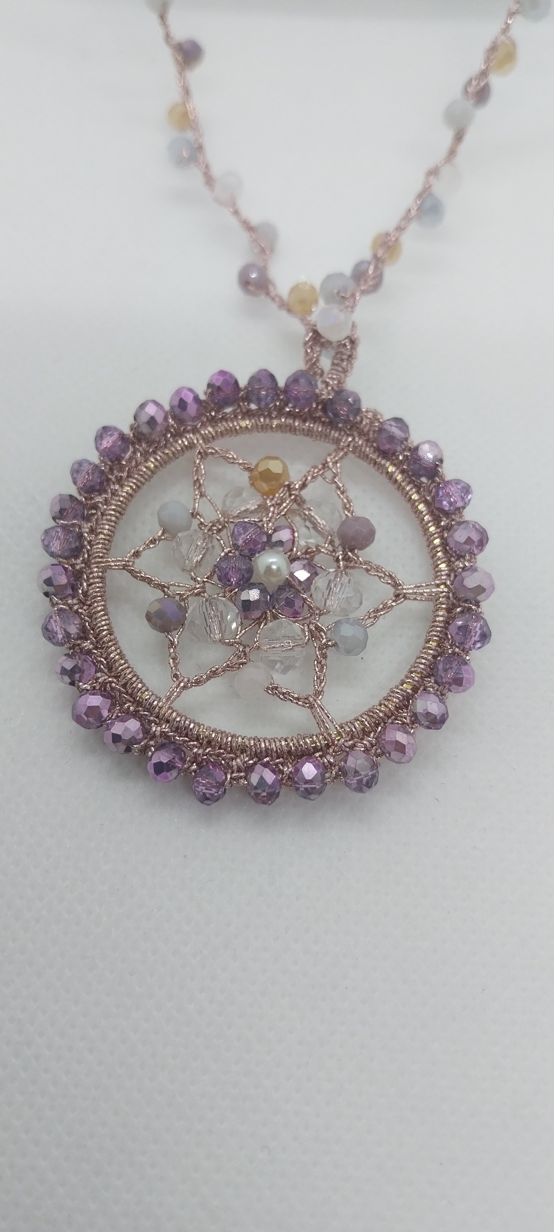 Collier Cristal Rose & Pendentif Mandala