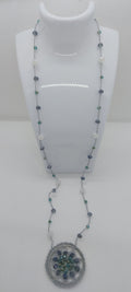 Collier Mandala Gris & Bleu Jean Argenté