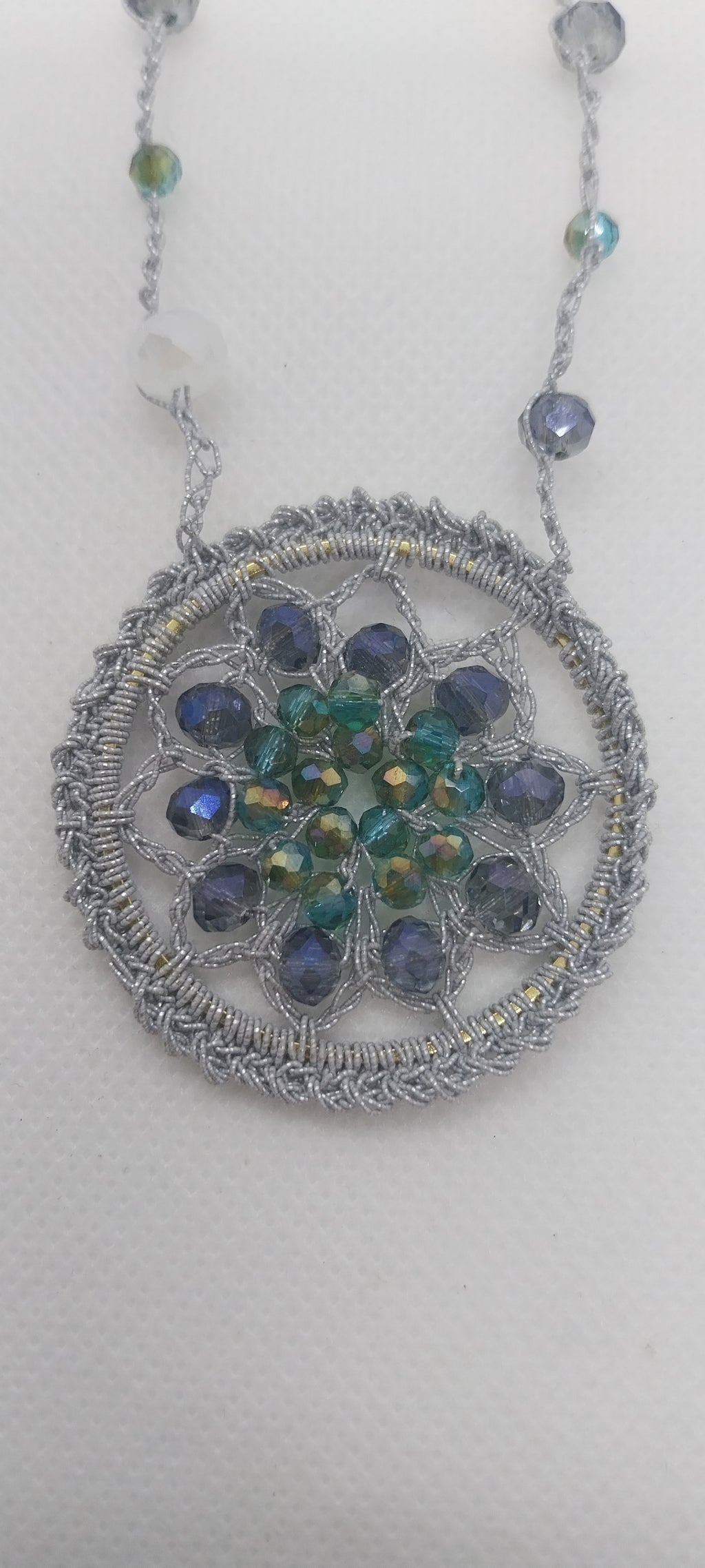 Collier Mandala Gris & Bleu Jean Argenté