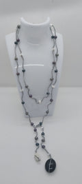 Silver-Plated Wire Necklace – Black & White Pearls, White, Dark Green, Brown & Pearly Purple Tones