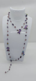 Silver-Plated Wire Necklace – Purple Crystal Bead & Fish Pendant