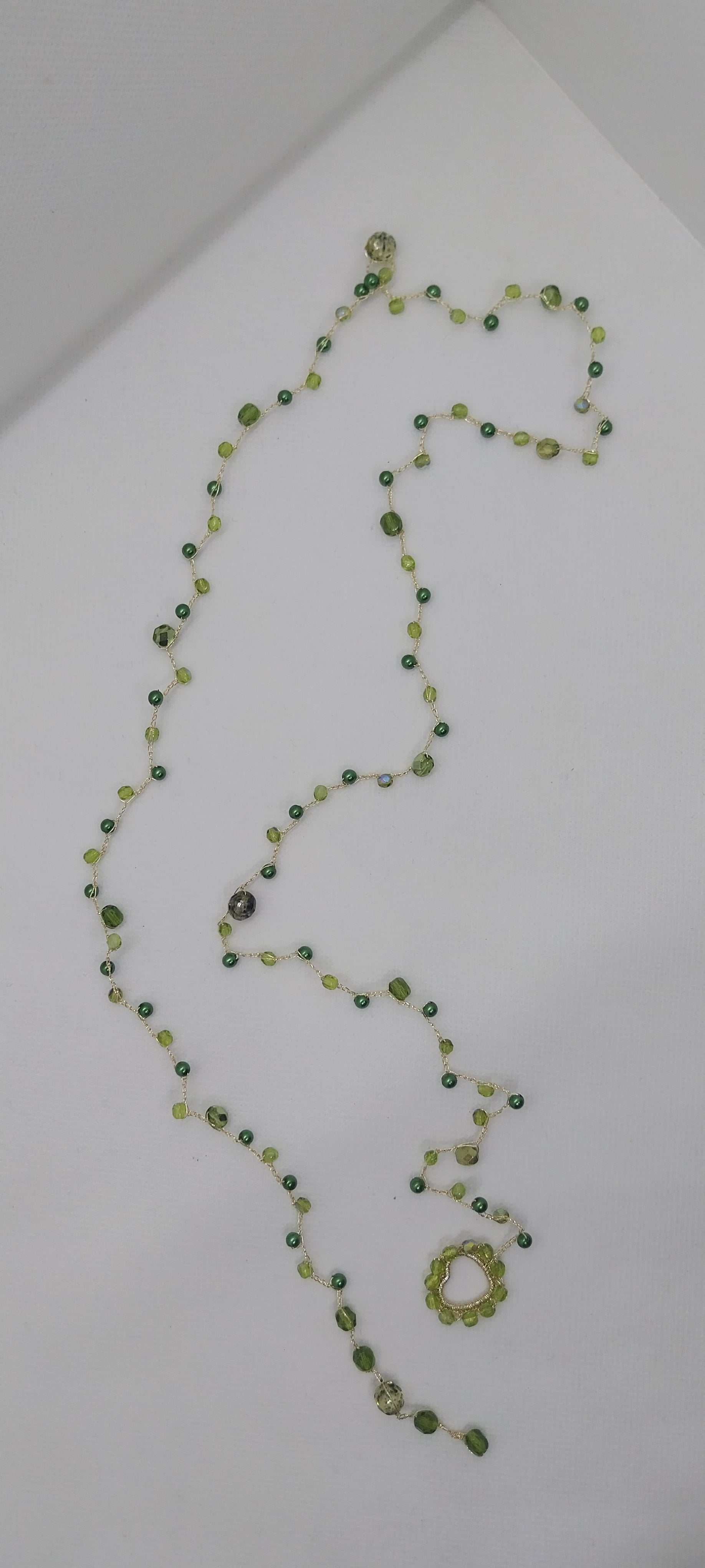 Green & Gold Thread Necklace – Handmade Heart Pendant