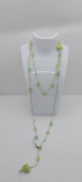 Gold Thread Necklace – Large Light Green Heart Bead & Stainless Steel Clasp