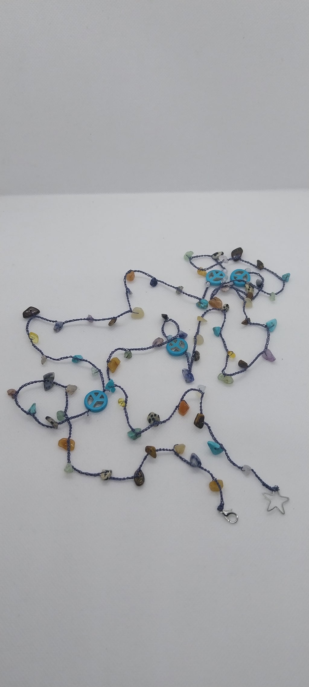 Bohemian Turquoise Blue Necklace - Shimmering Thread, Gemstones & Beads, Peace and Love