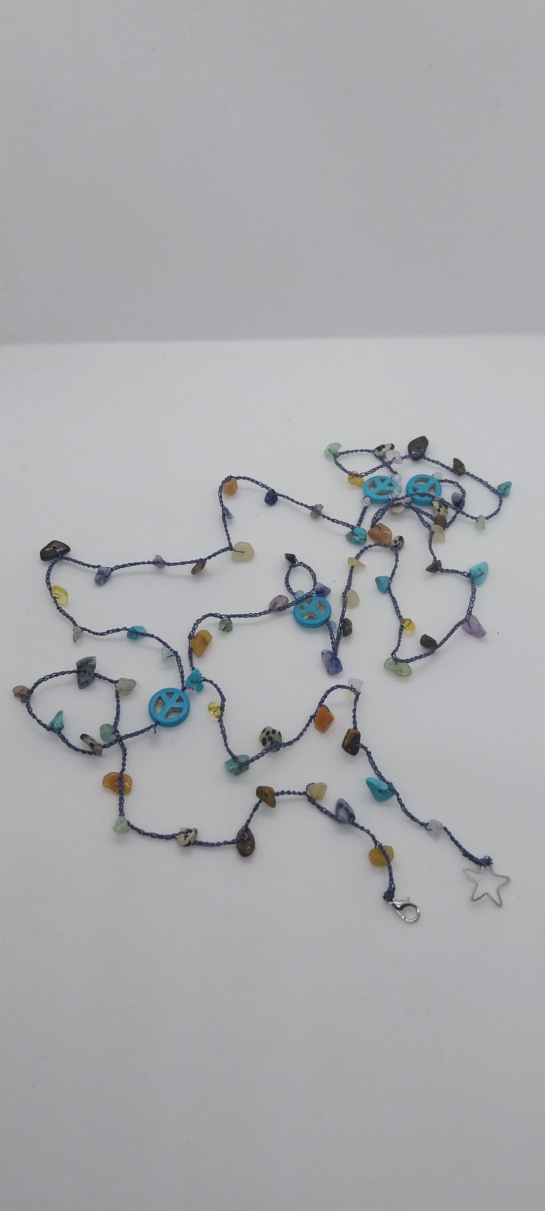 Bohemian Turquoise Blue Necklace - Shimmering Thread, Gemstones & Beads, Peace and Love