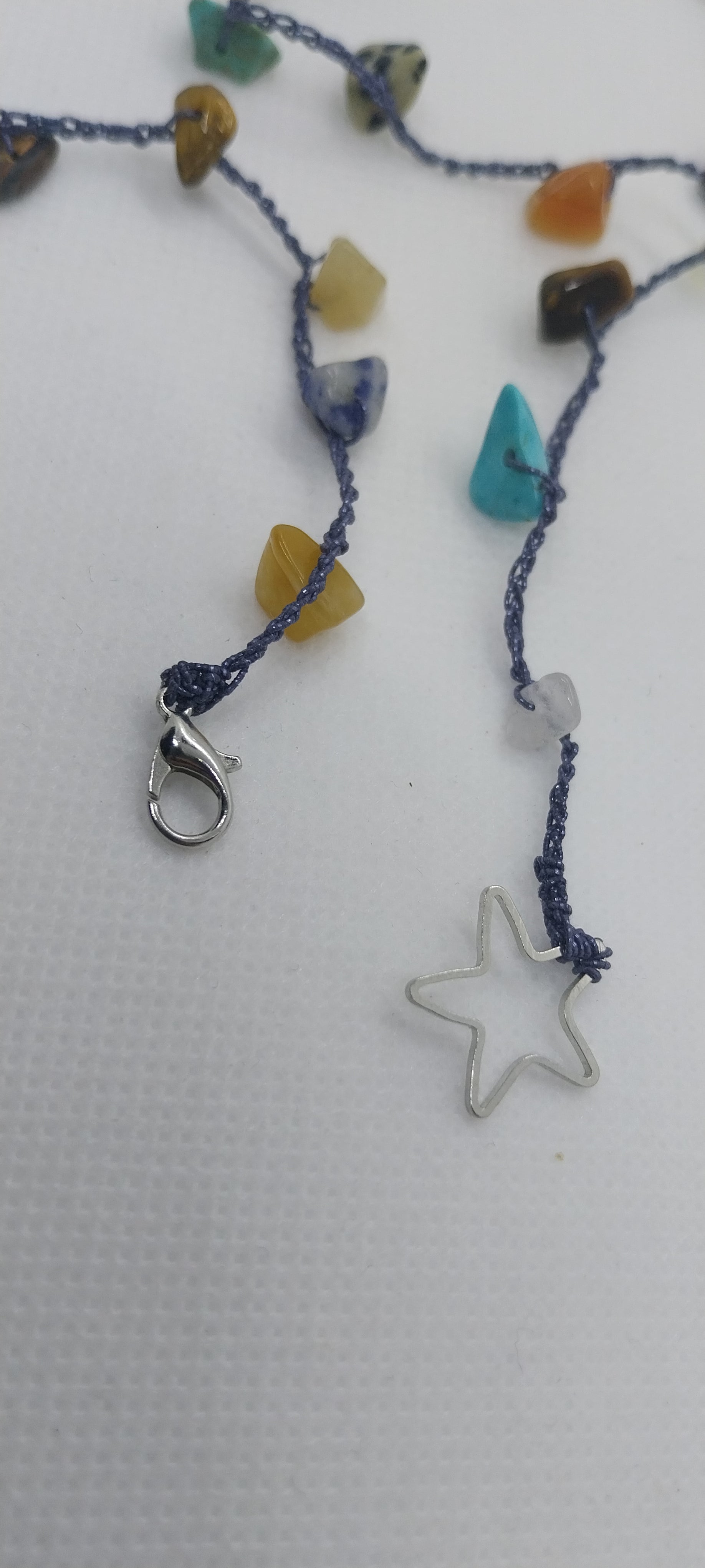 Bohemian Turquoise Blue Necklace - Shimmering Thread, Gemstones & Beads, Peace and Love