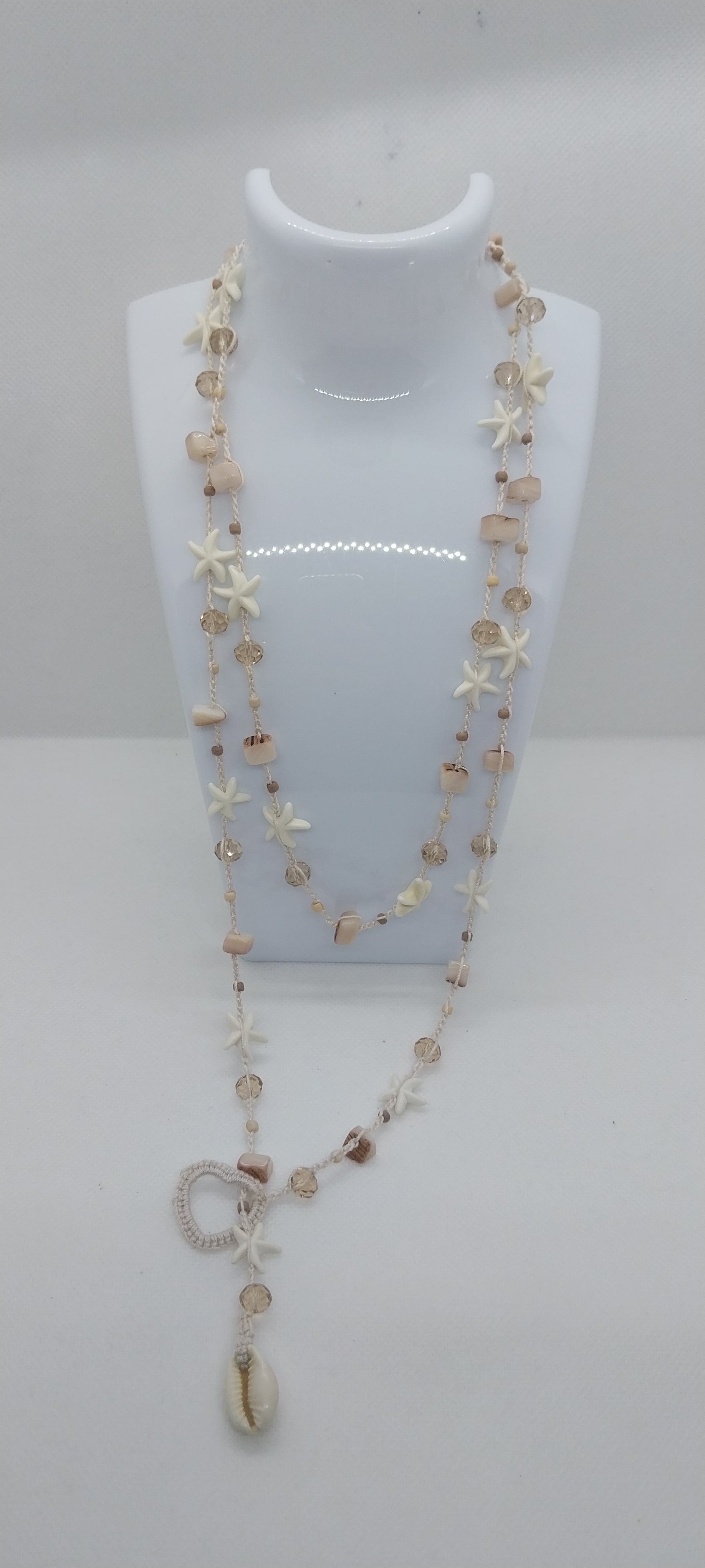 Cotton Thread Necklace – Bohemian Beads & Shells, Sea-inspired