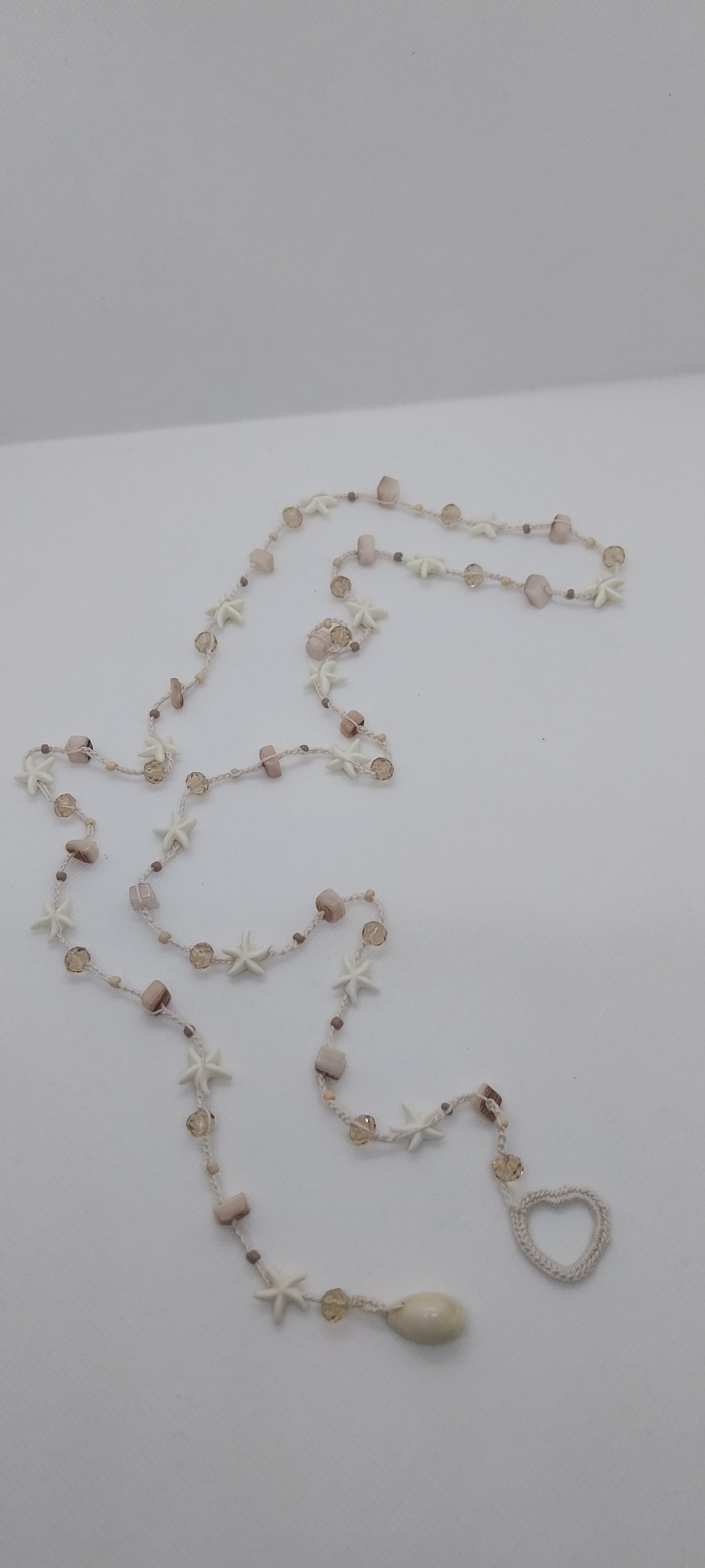 Cotton Thread Necklace – Bohemian Beads & Shells, Sea-inspired