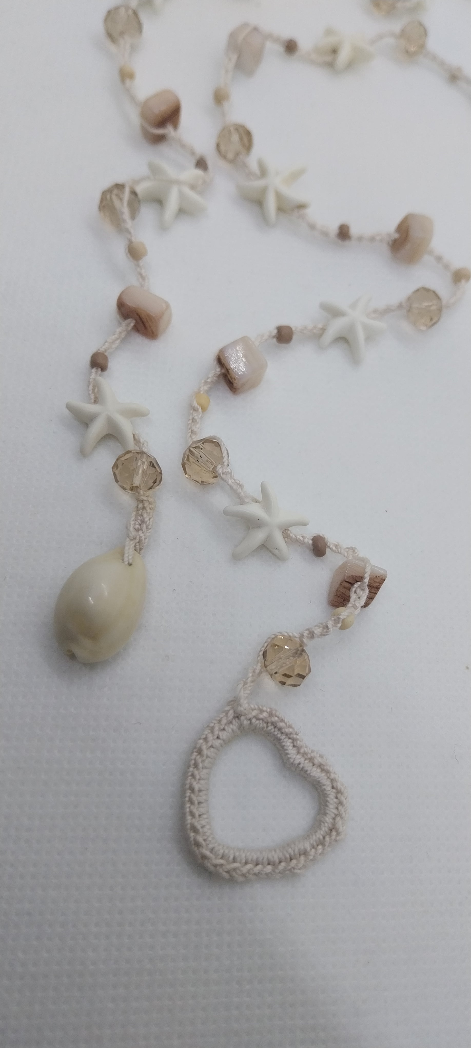 Cotton Thread Necklace – Bohemian Beads & Shells, Sea-inspired