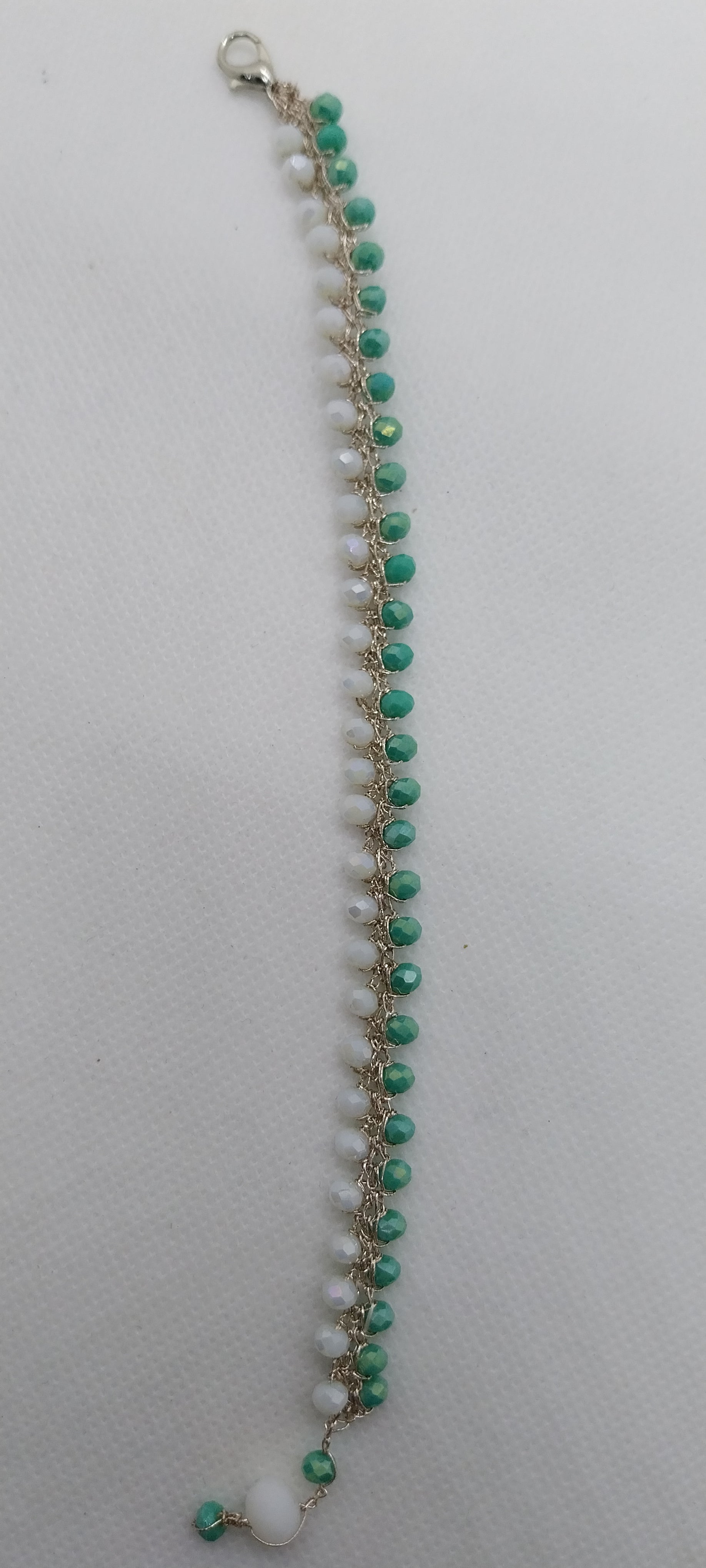 White & Green Crystal Top Bead Bracelet