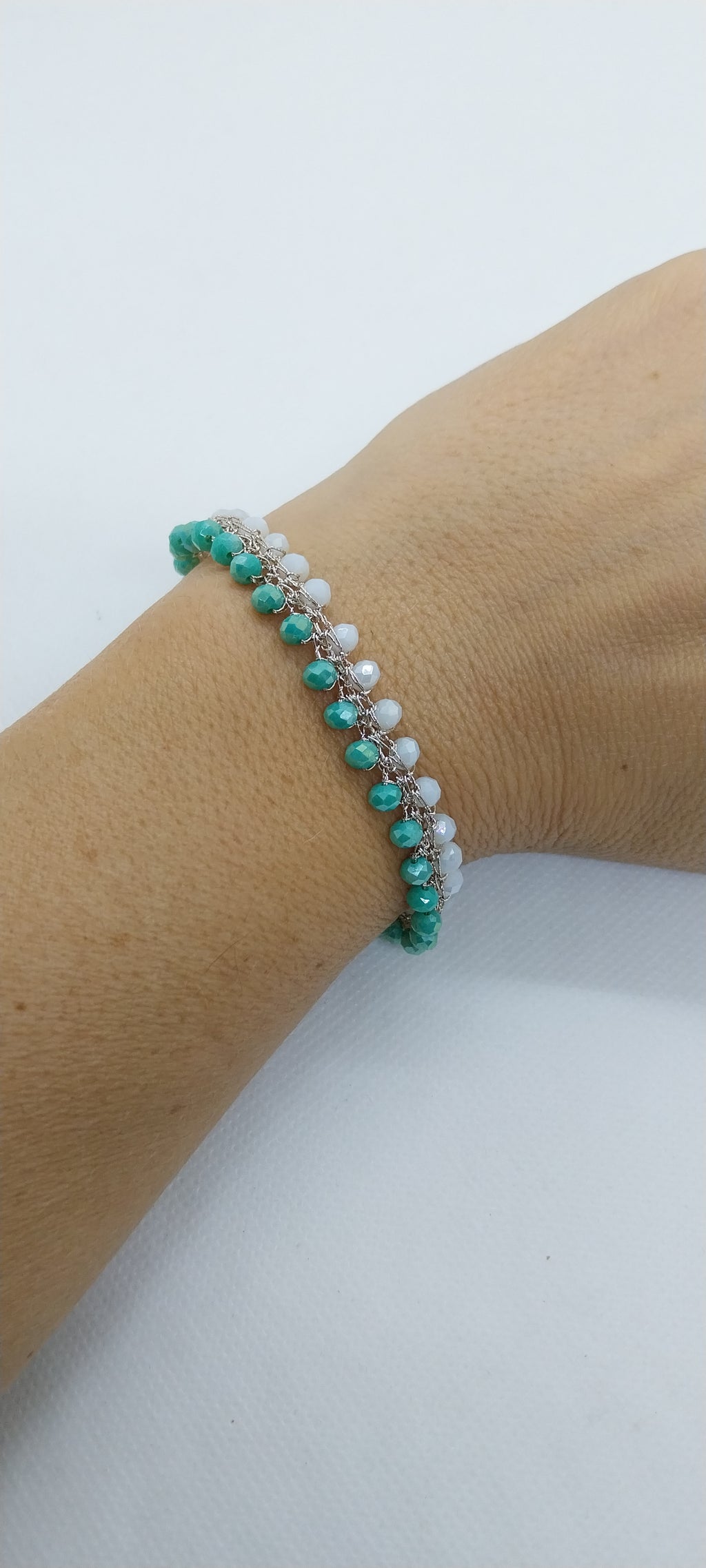 White & Green Crystal Top Bead Bracelet
