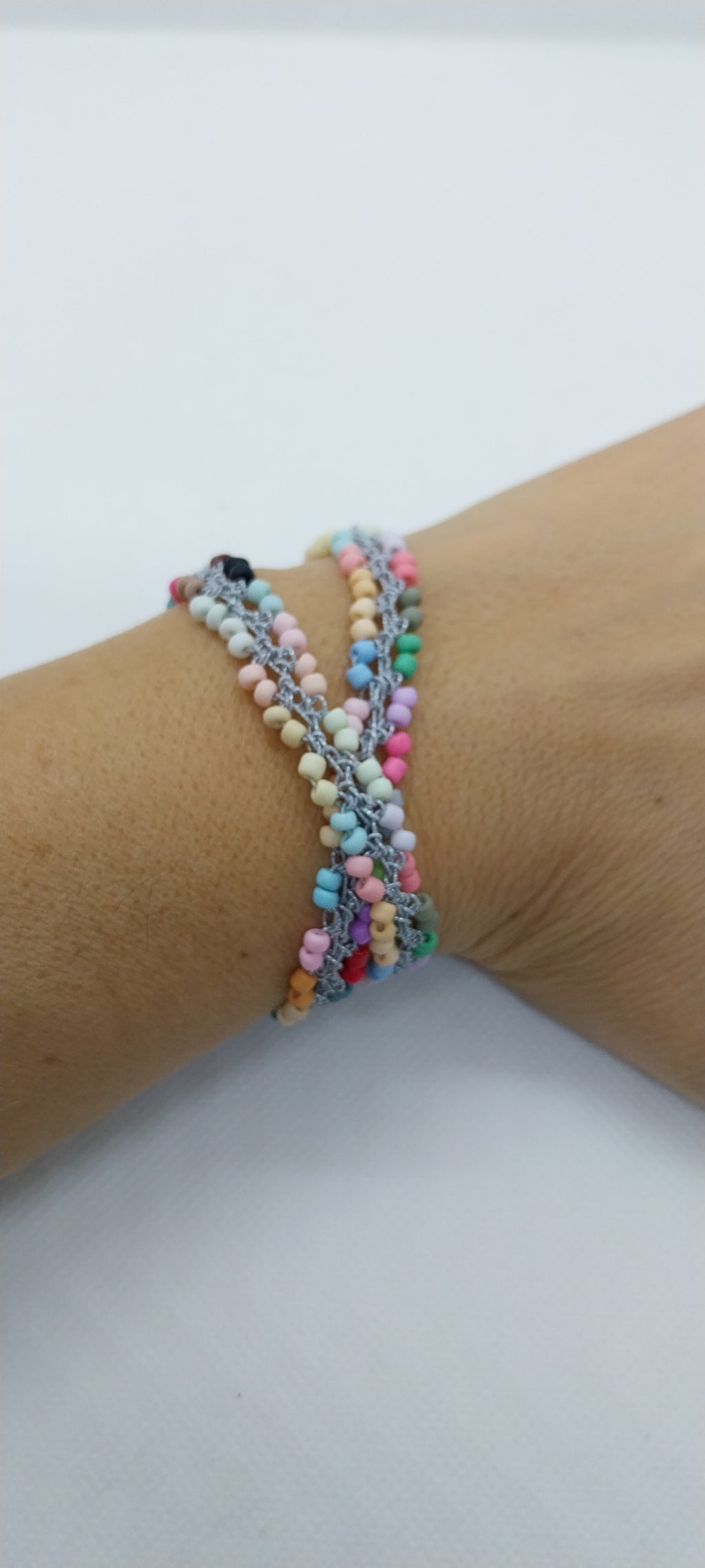 Bracelet Multicolore - Perles de Rocaille & Fil Argent