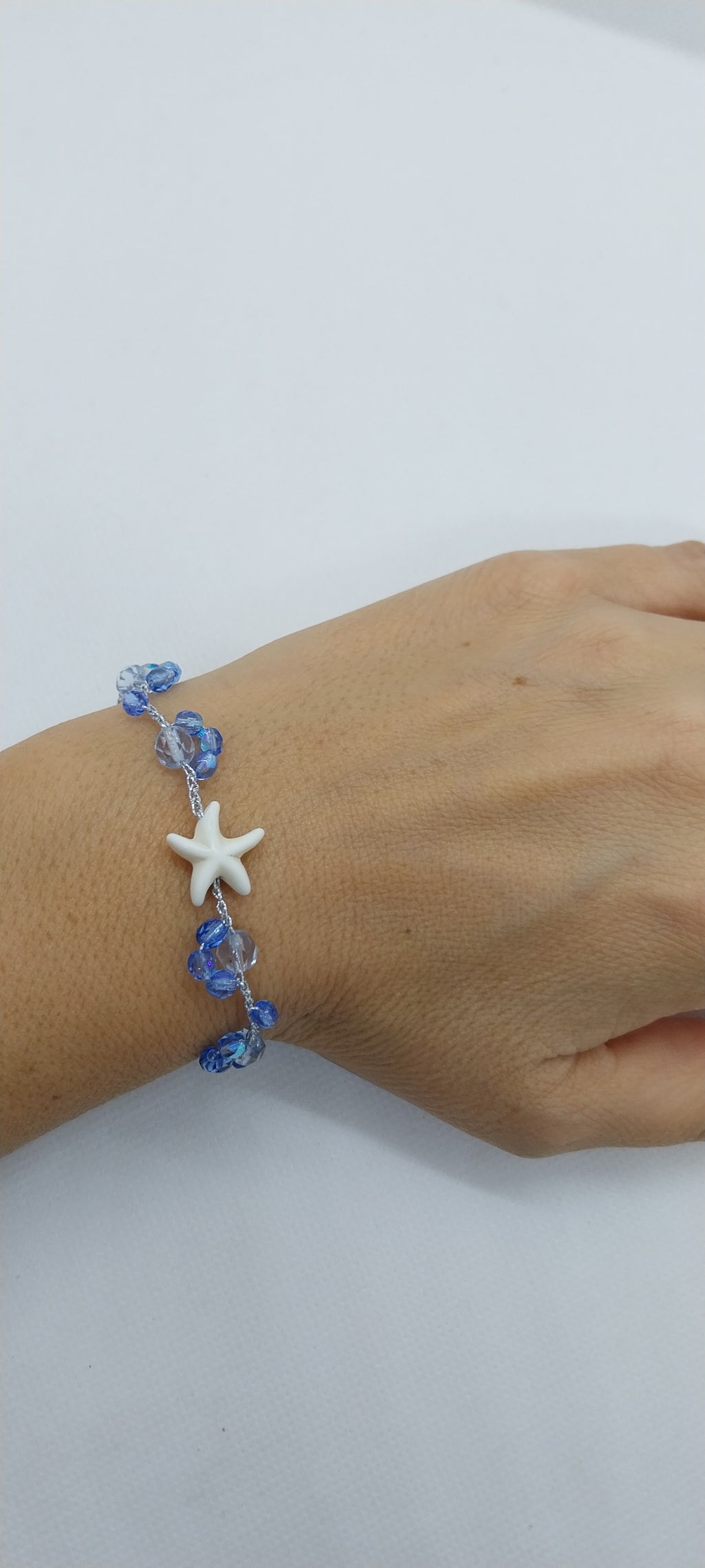Bracelet Bleu - Perle Cristal & Étoile de Mer