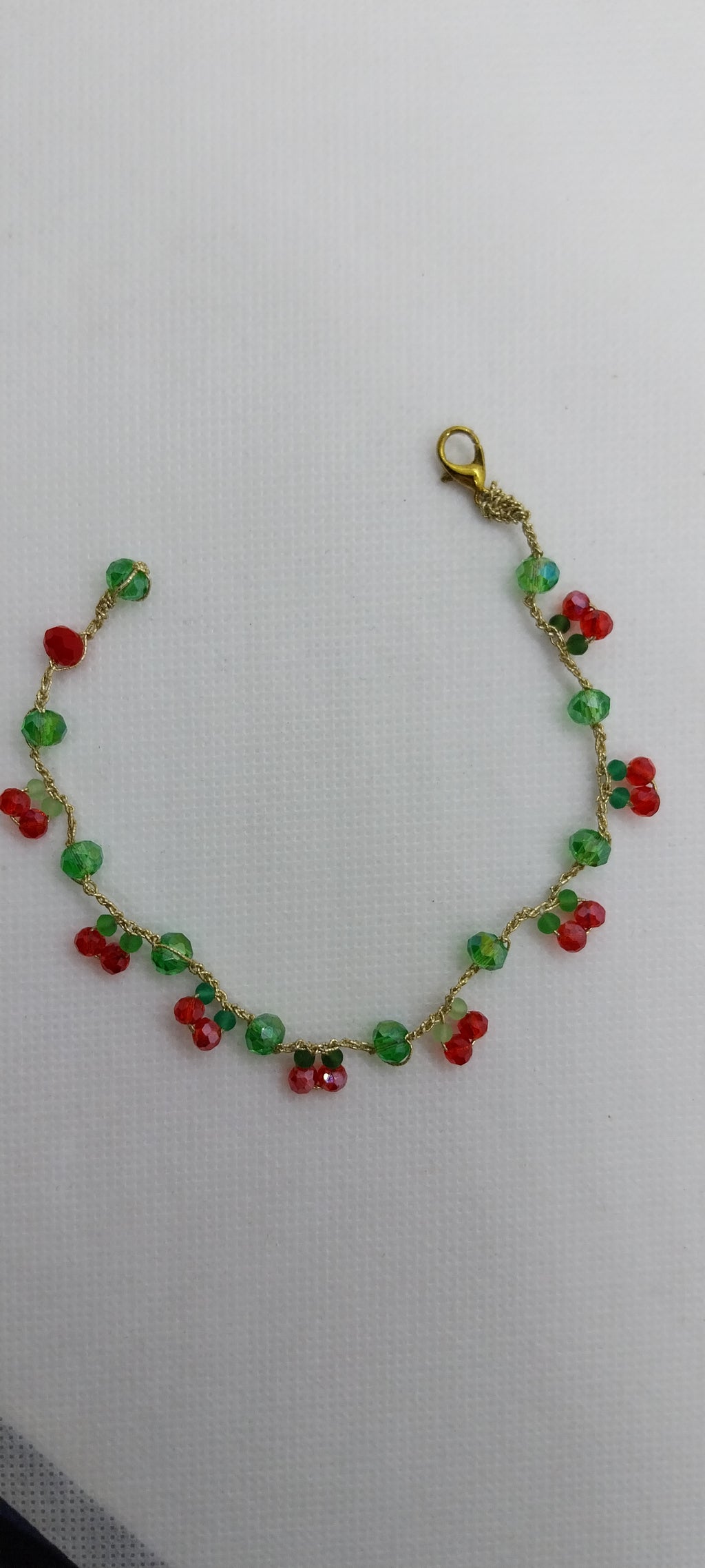 Cherry Bracelet - Crystal Beads & Gold Thread