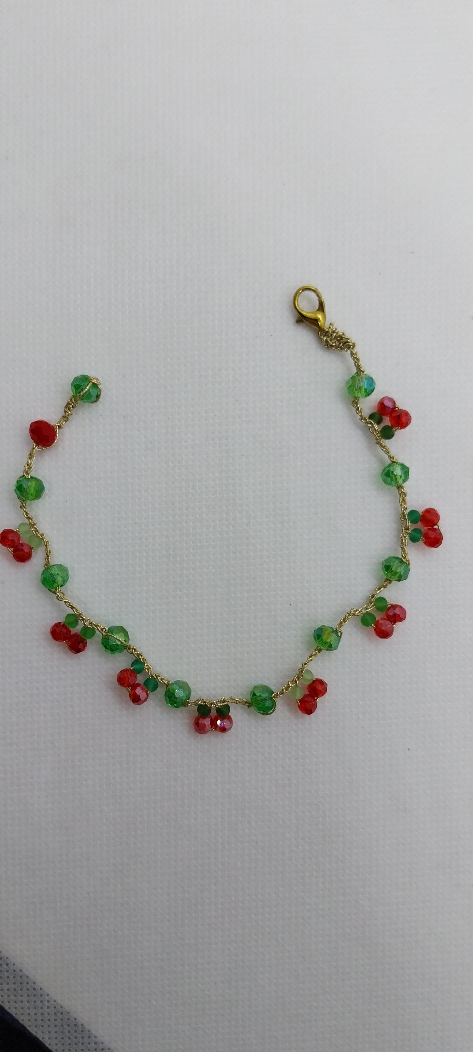 Cherry Bracelet - Crystal Beads & Gold Thread