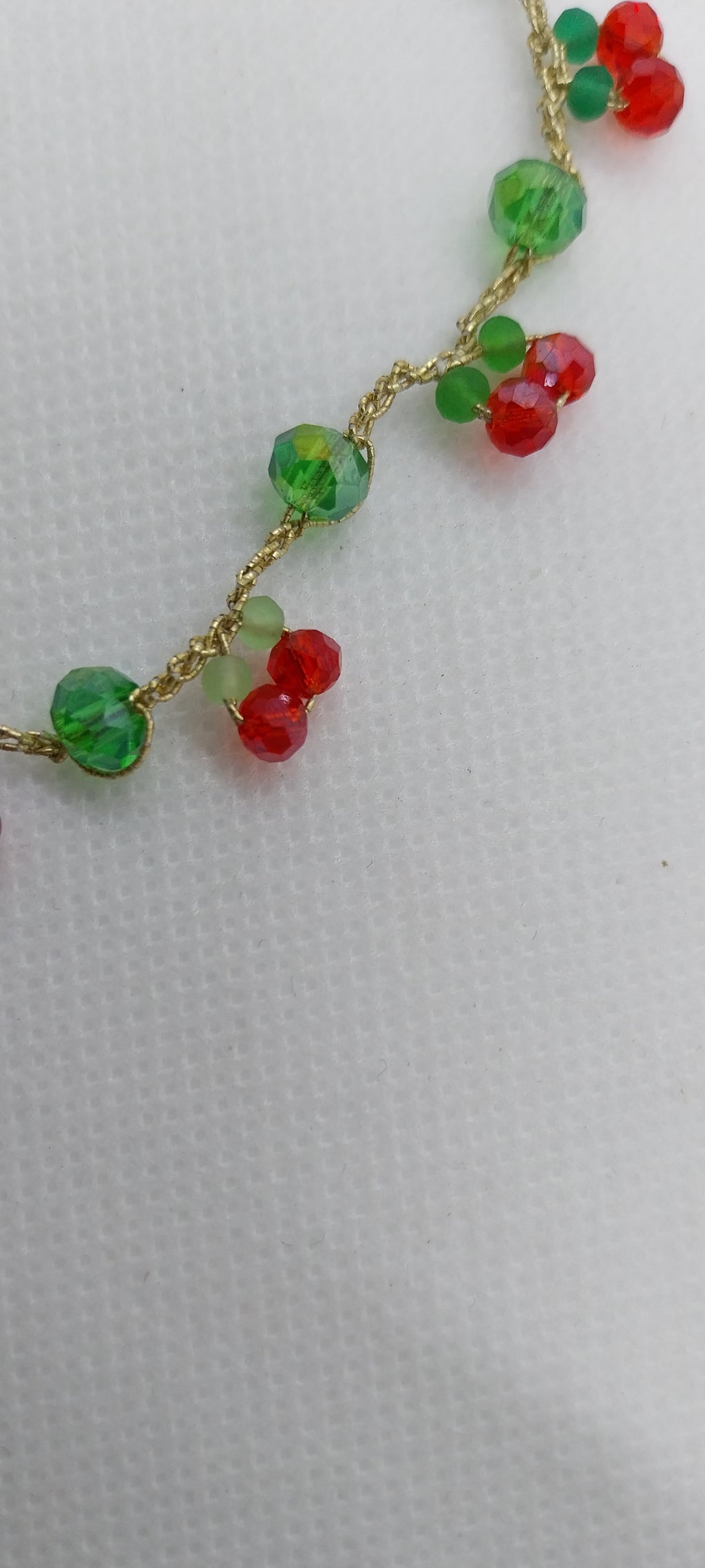 Cherry Bracelet - Crystal Beads & Gold Thread