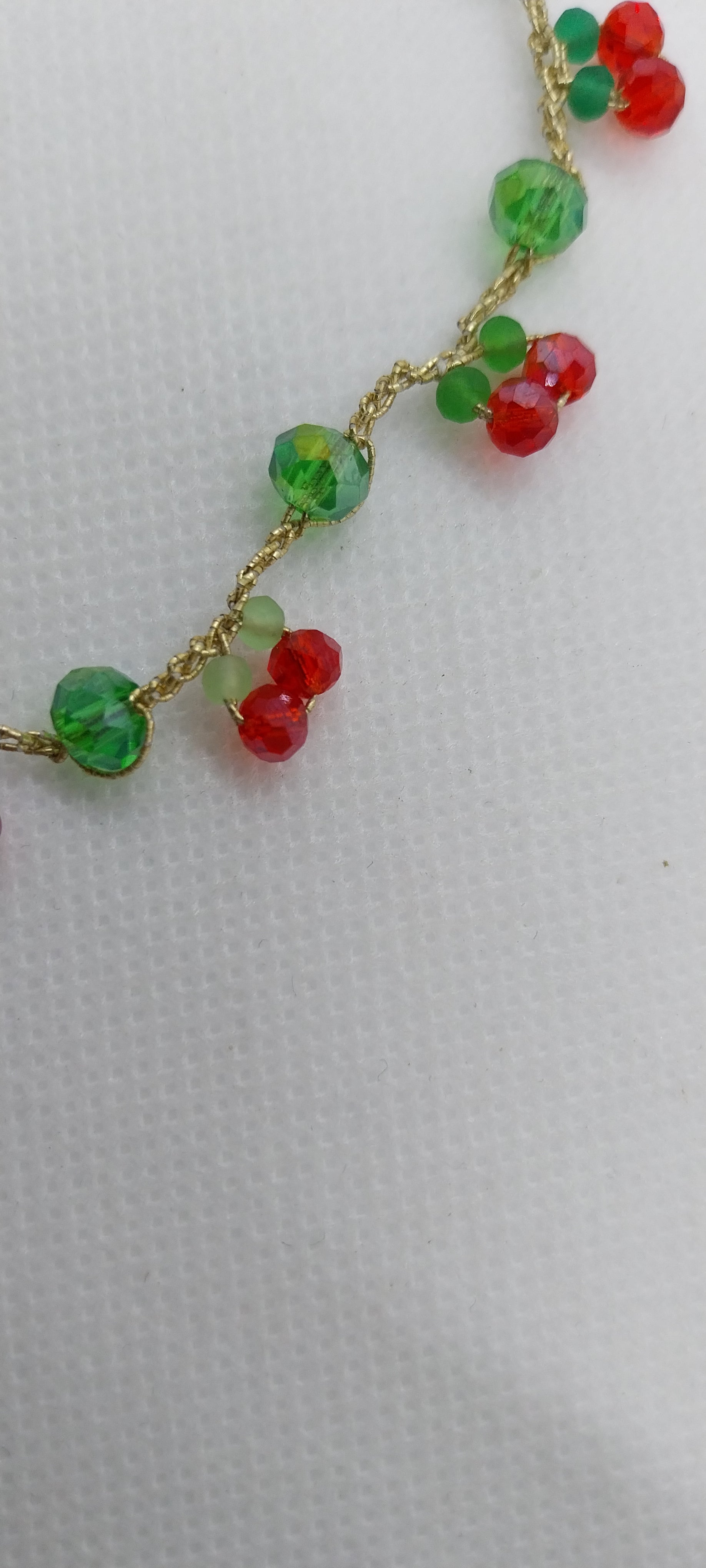 Cherry Bracelet - Crystal Beads & Gold Thread