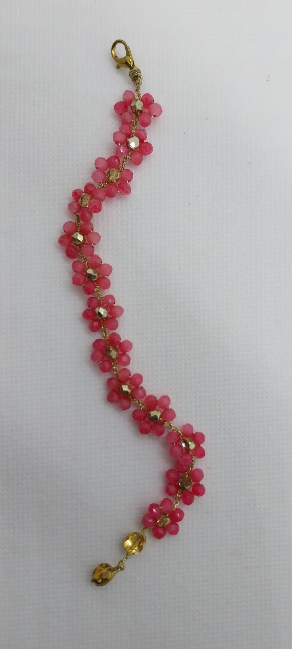 Bracelet Fleur - Perles Cristal Rose & Or