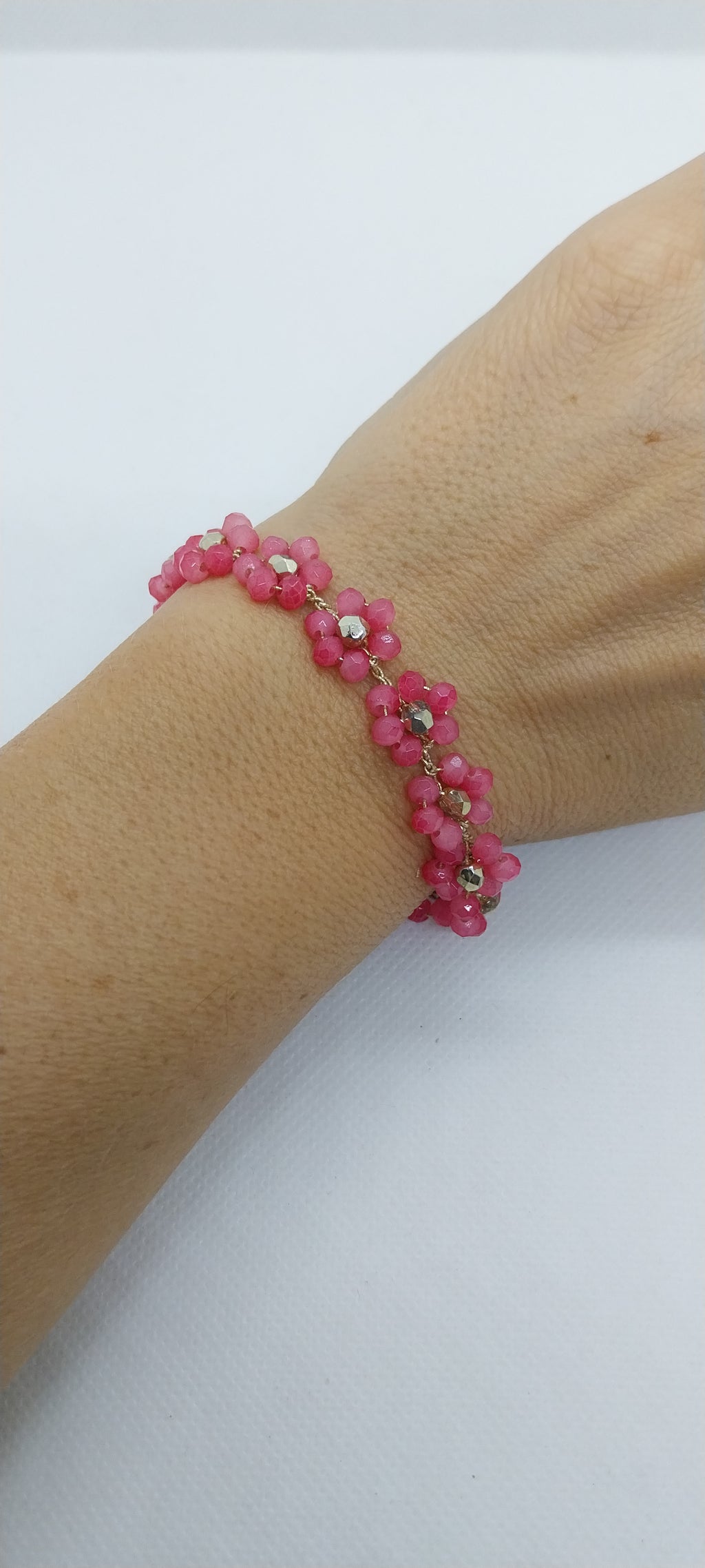 Bracelet Fleur - Perles Cristal Rose & Or