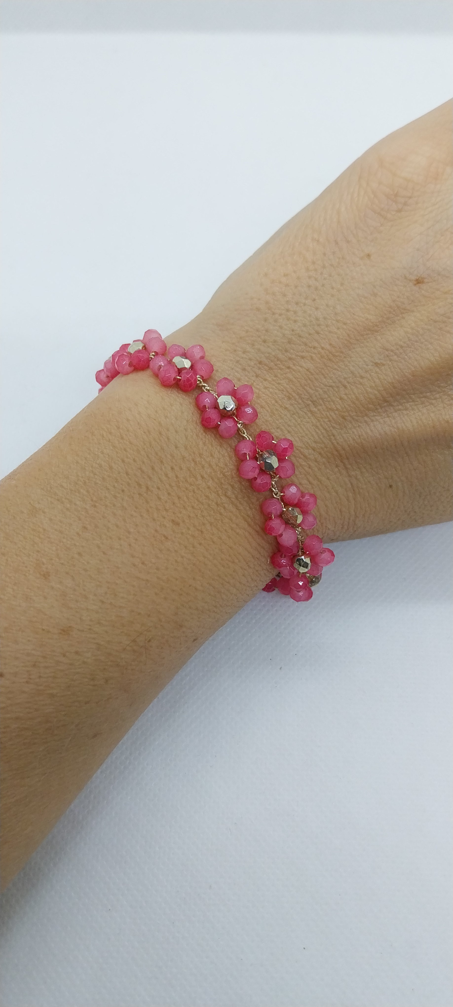 Bracelet Fleur - Perles Cristal Rose & Or