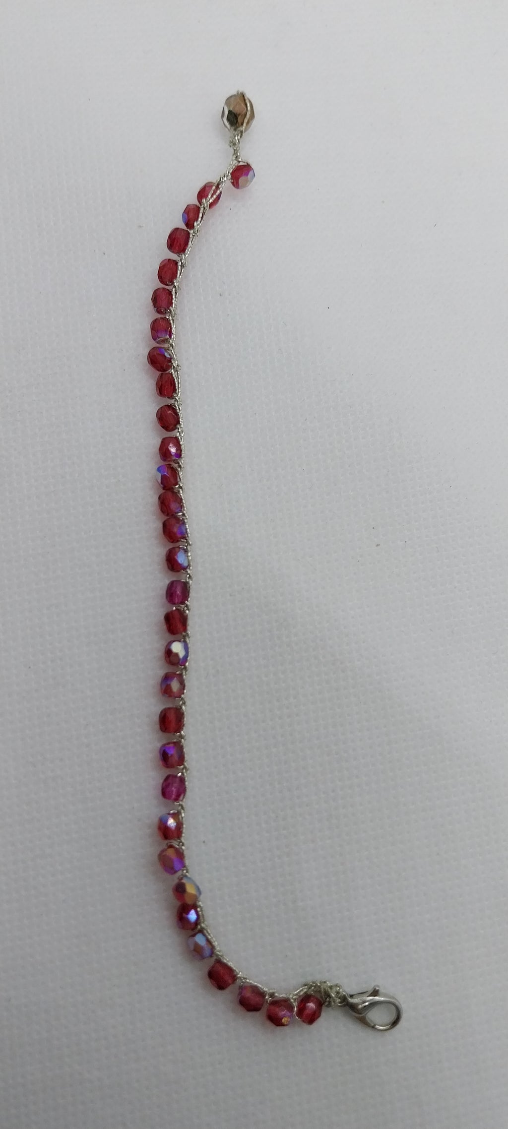 Fuchsia Bracelet - Crystal Bead & Silver Wire