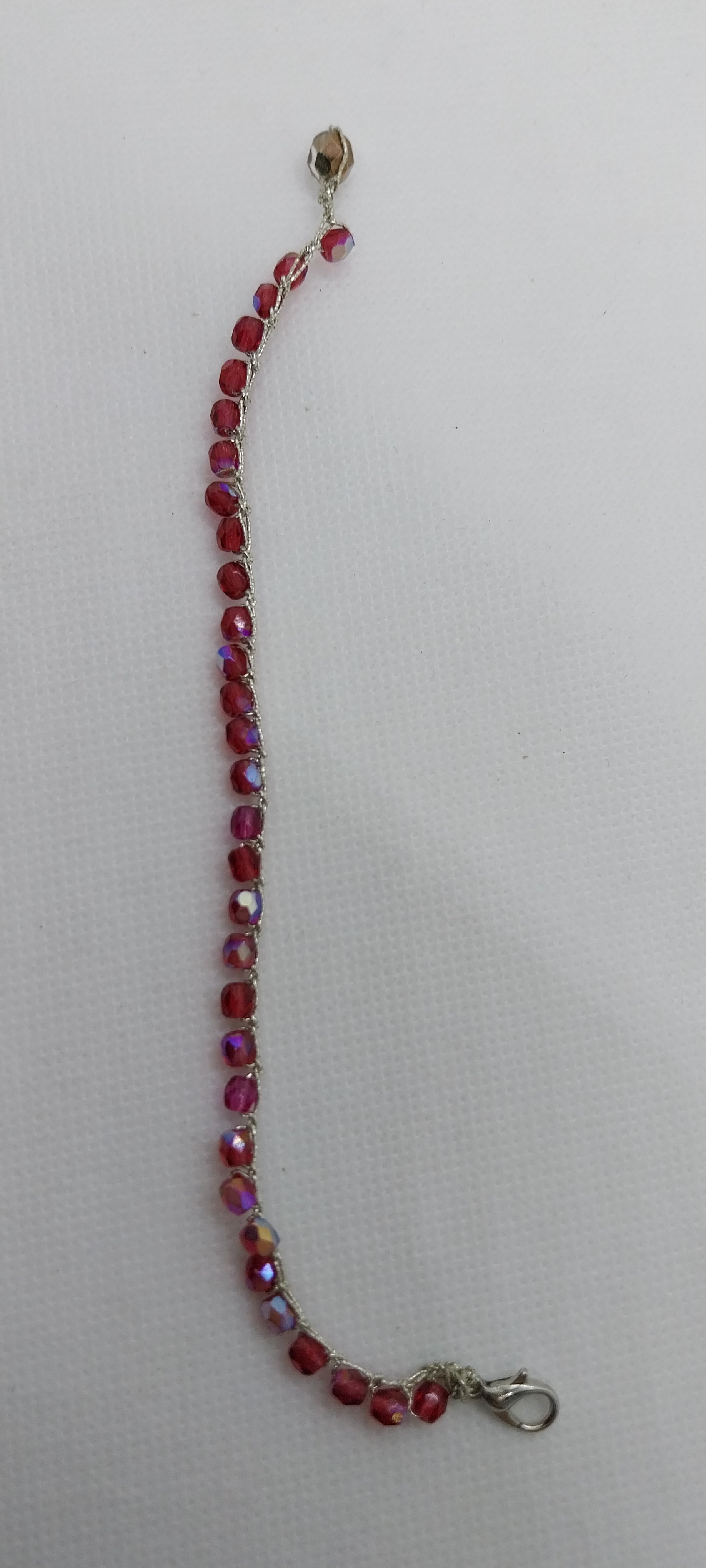Fuchsia Bracelet - Crystal Bead & Silver Wire