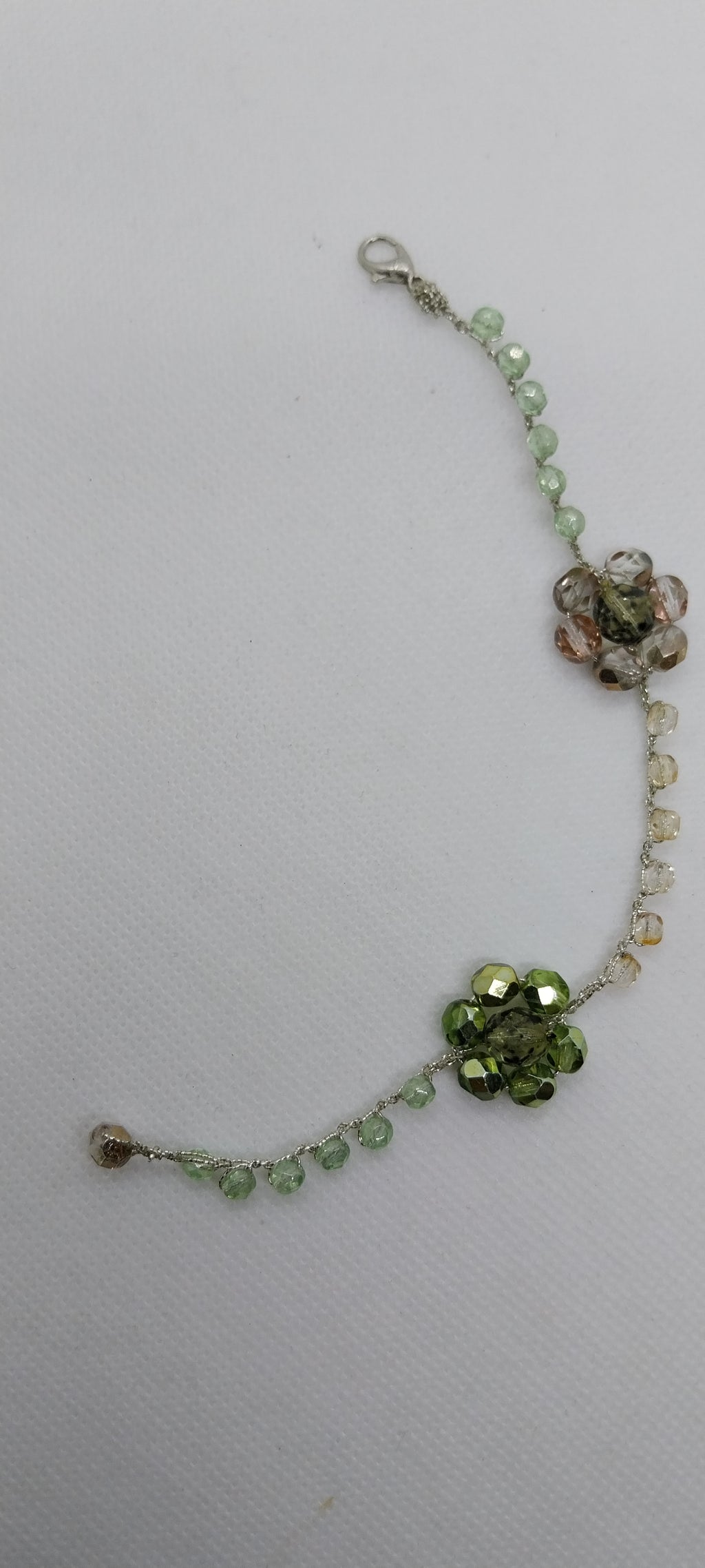 Bracelet Fleur - Perle Cristal Beige & Kaki