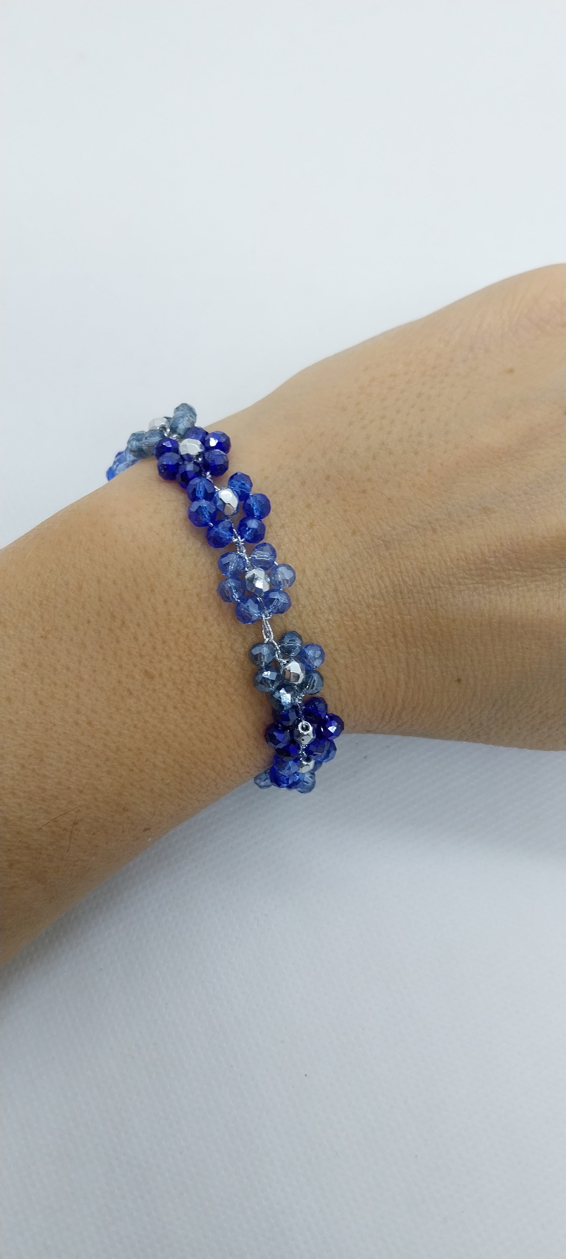 Flower Bracelet - Blue Crystal Pearl & Silver