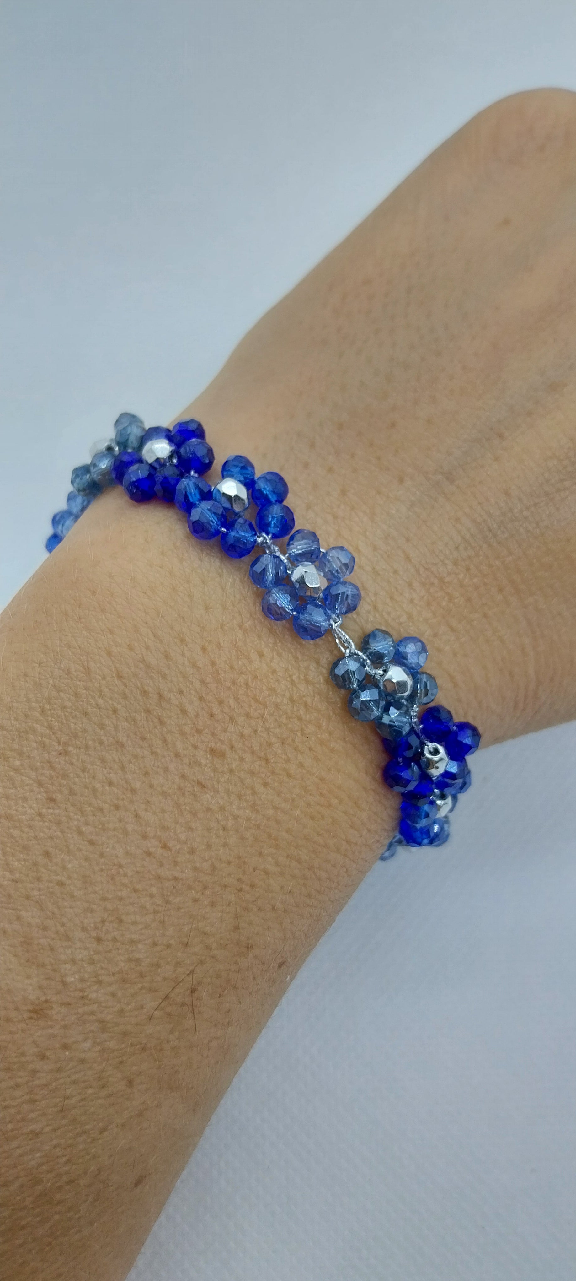 Flower Bracelet - Blue Crystal Pearl & Silver