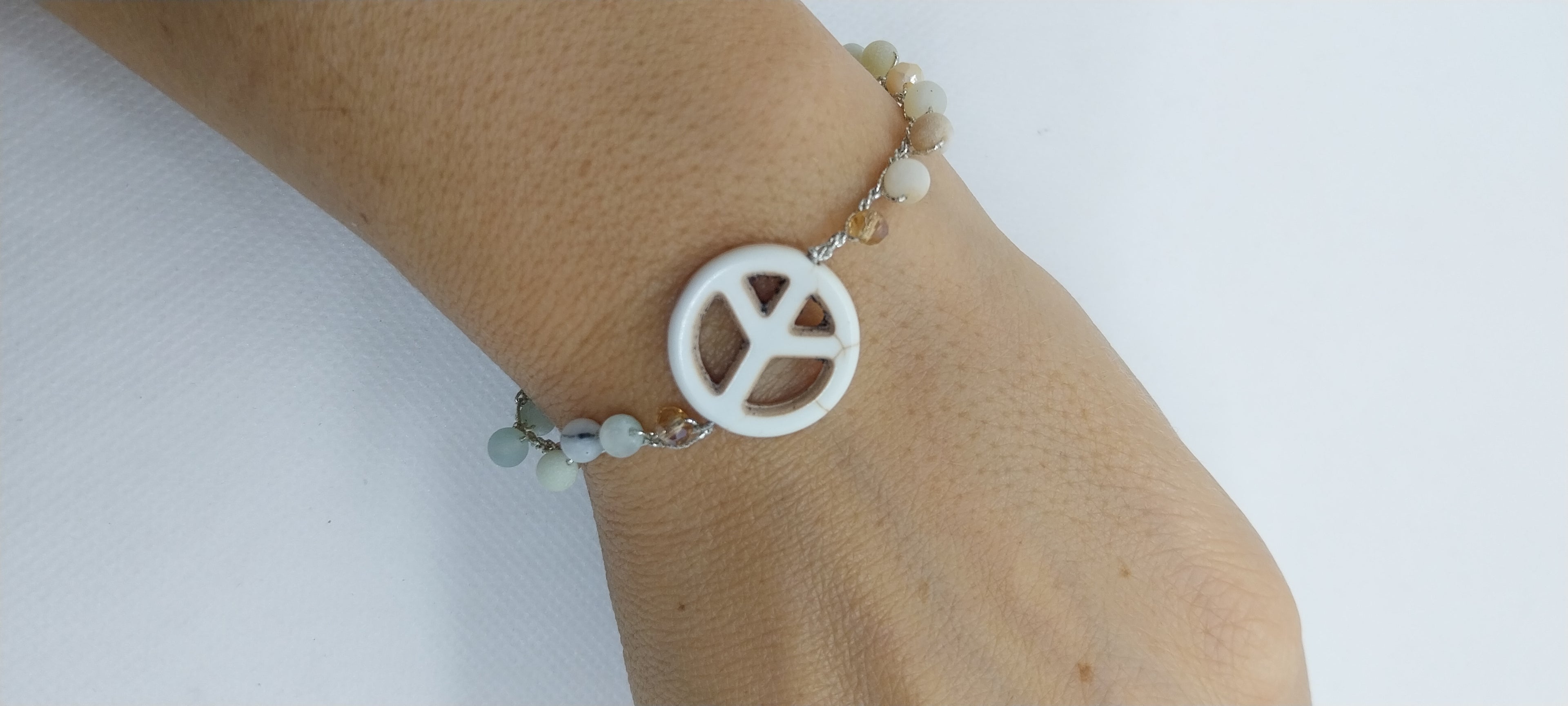 Bracelet Peace and Love - Amazonite Givrée & Fil Argent