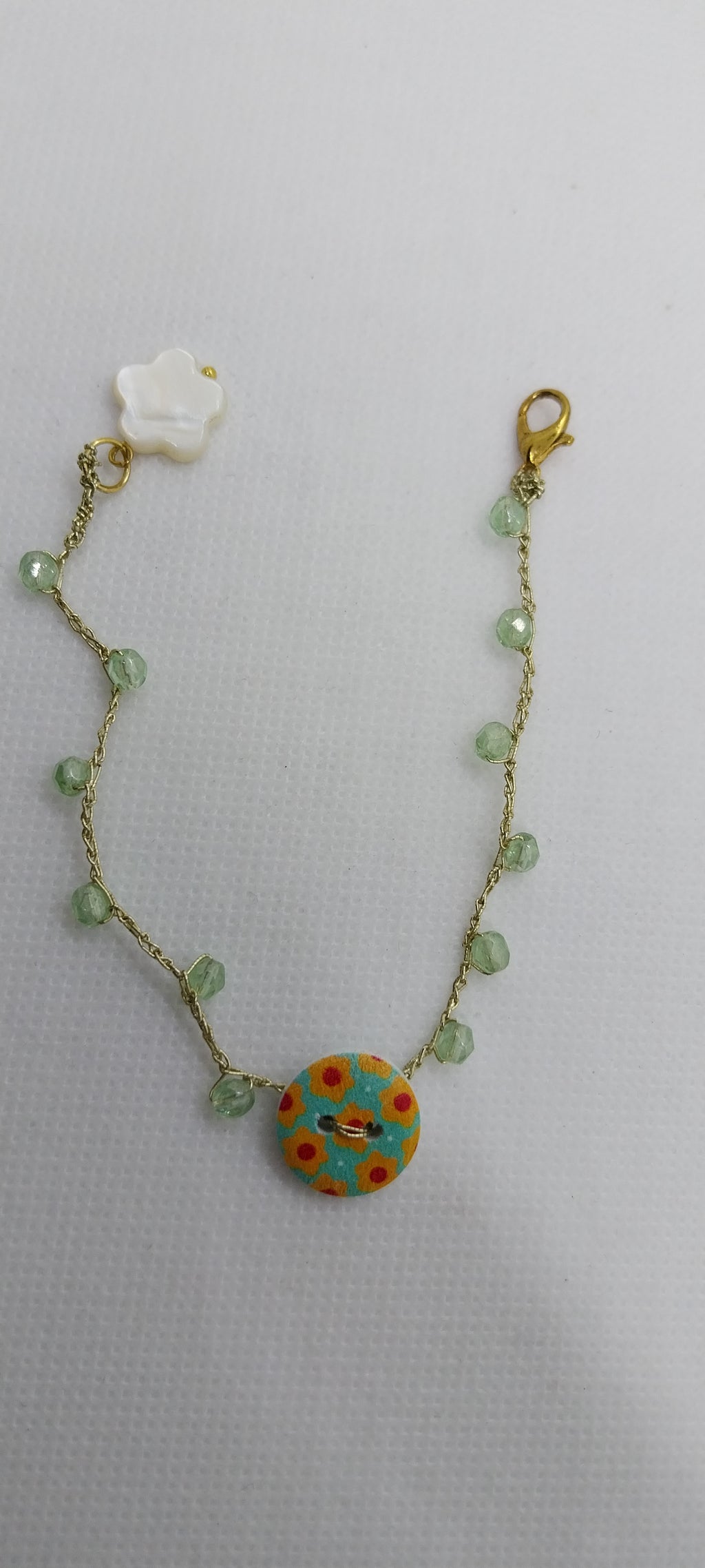 Bracelet Cristal Vert - Perle Bouton & Fil Or