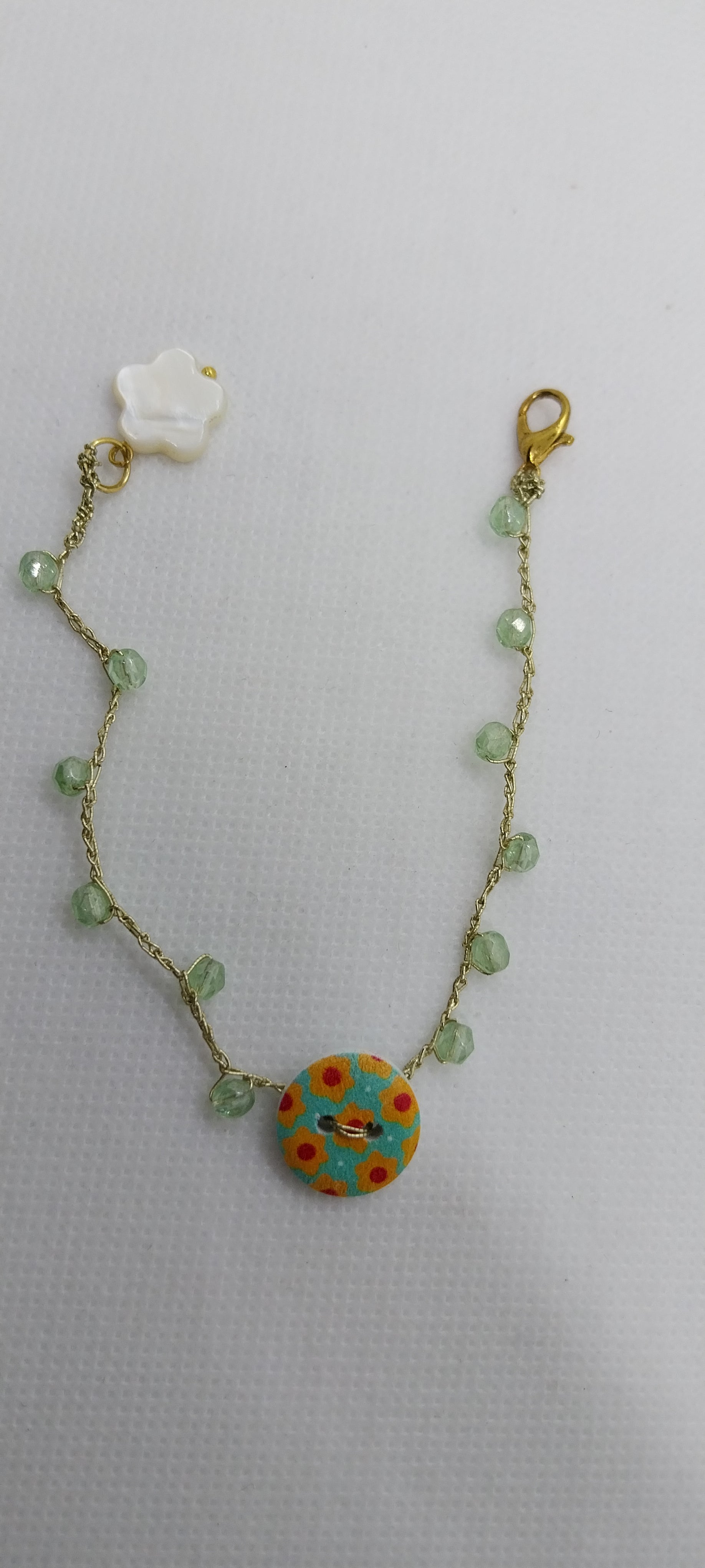 Bracelet Cristal Vert - Perle Bouton & Fil Or