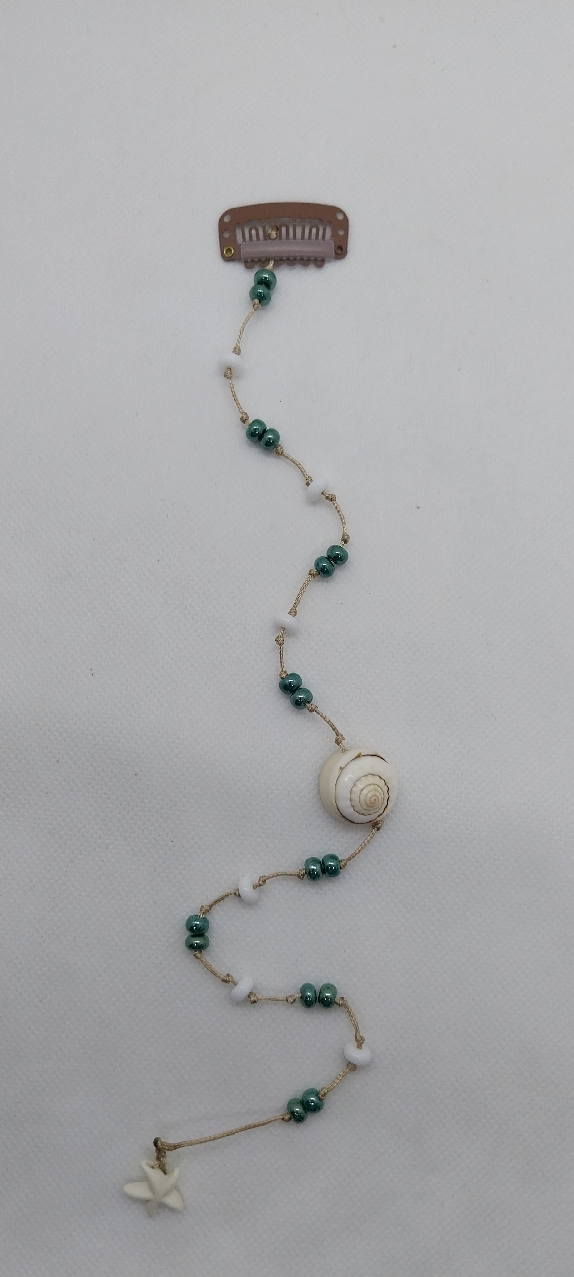 Bijou de cheveux perle verte & coquillage