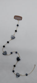 Bijou de cheveux perle cristal noir & cœur noir et blanc