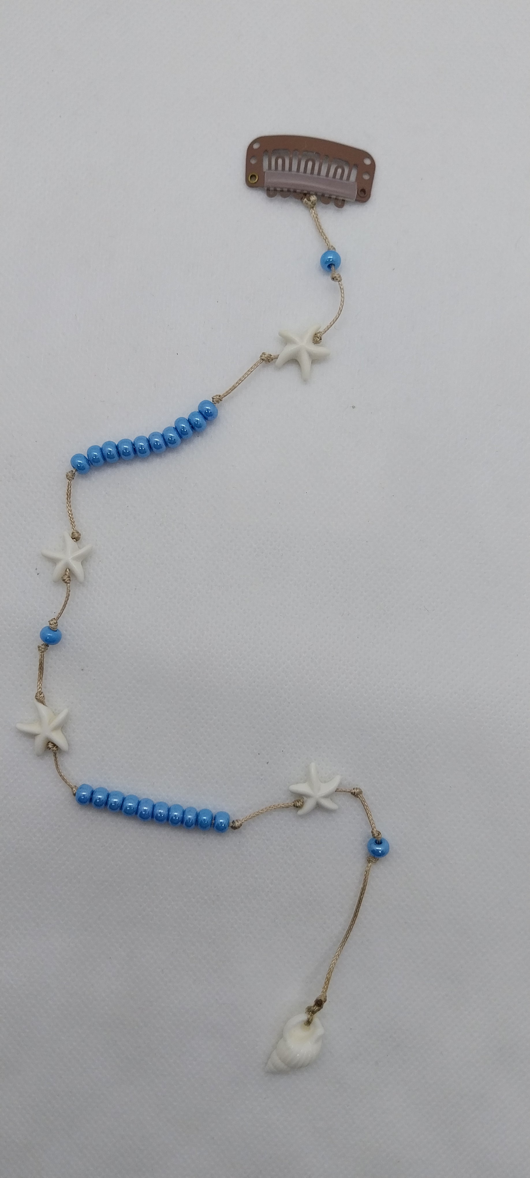 Bijou de cheveux perle bleu turquoise & étoile de mer