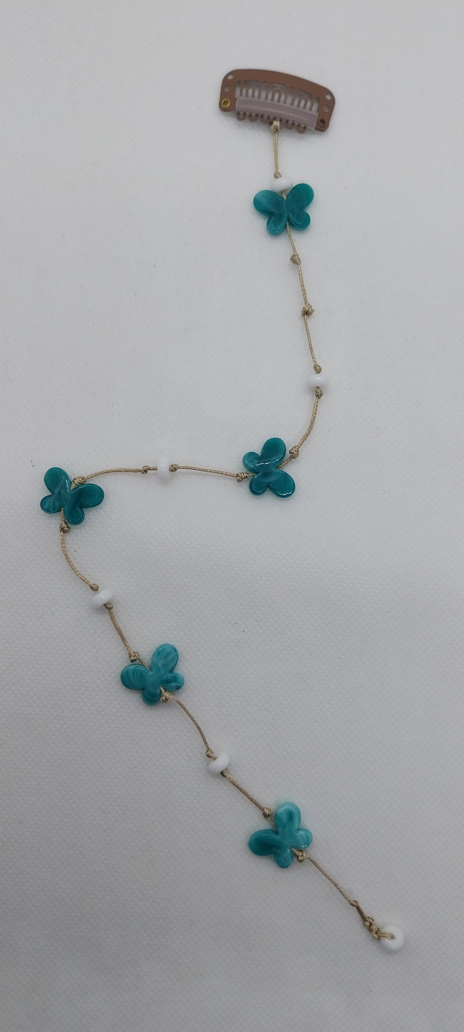 Blue butterfly and white pearl hair jewel – Hair clip