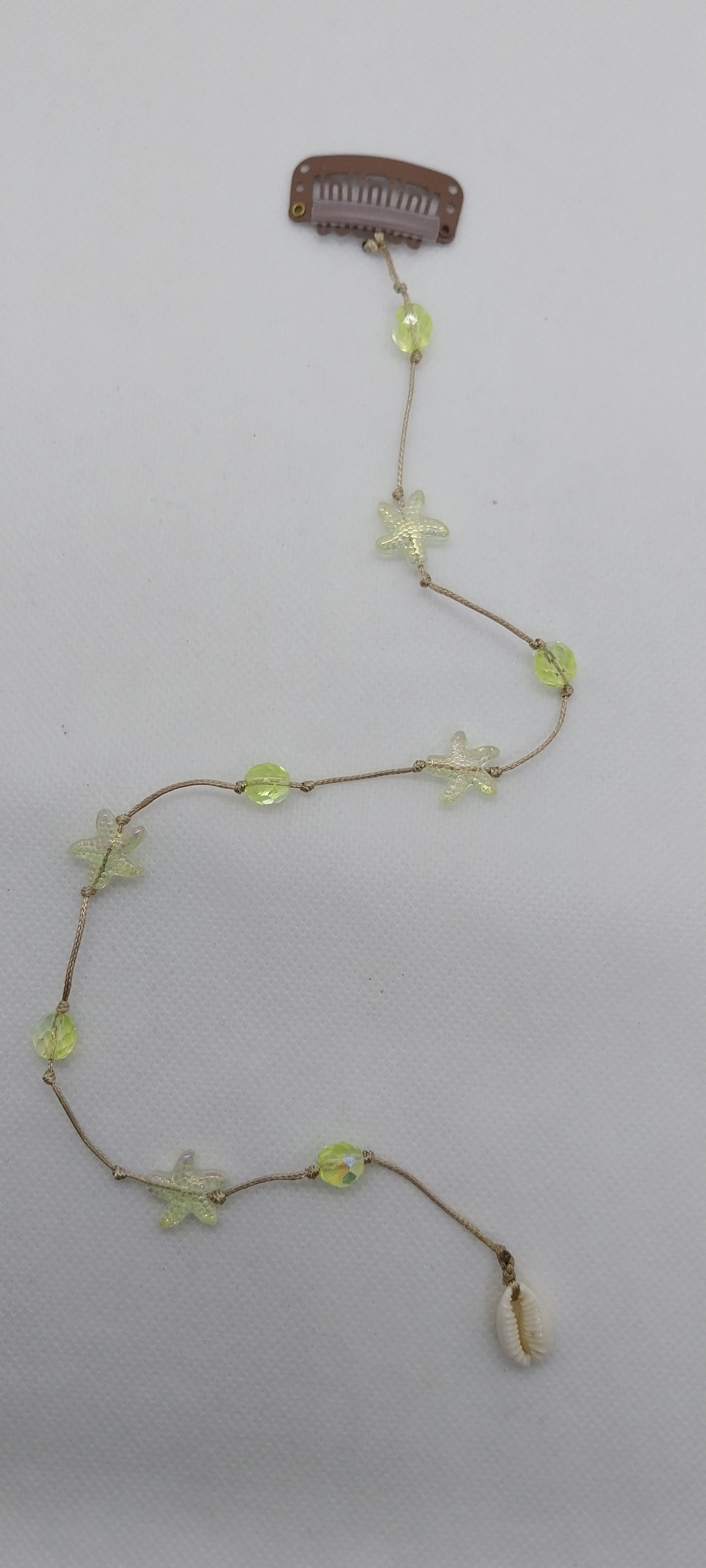 Bijou de cheveux coquillage jaune et perle cristal jaune – Pince mèche