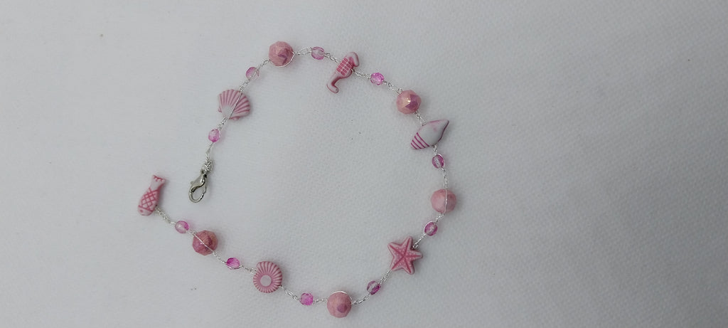 Pink shell and crystal pearl ankle bracelet
