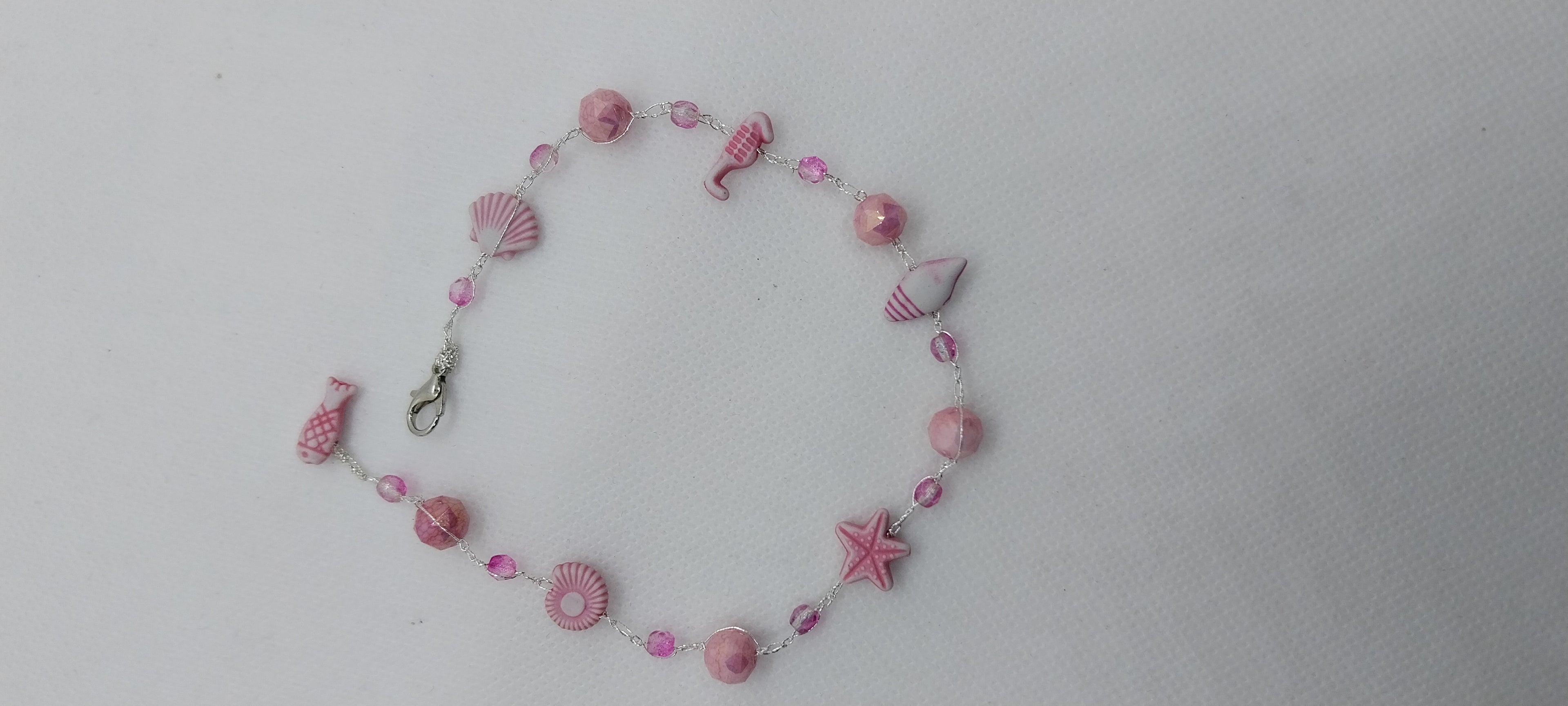 Pink shell and crystal pearl ankle bracelet