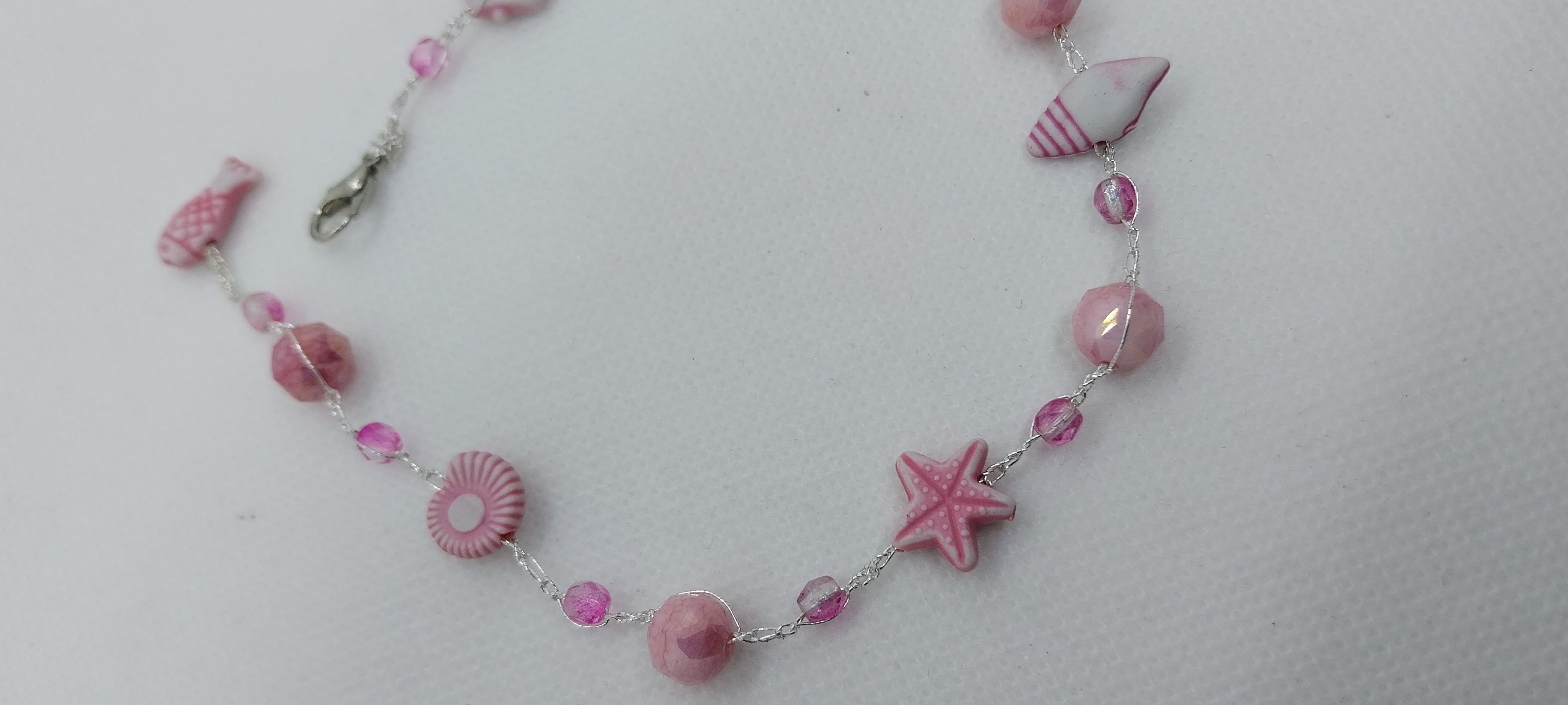 Pink shell and crystal pearl ankle bracelet