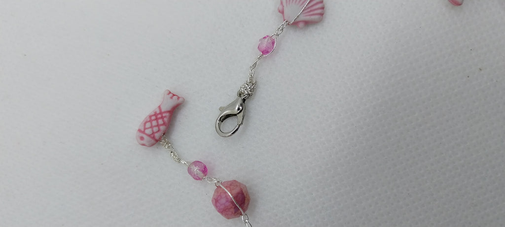 Pink shell and crystal pearl ankle bracelet