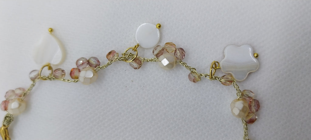 Beige crystal bead anklet with moon, star & round charms