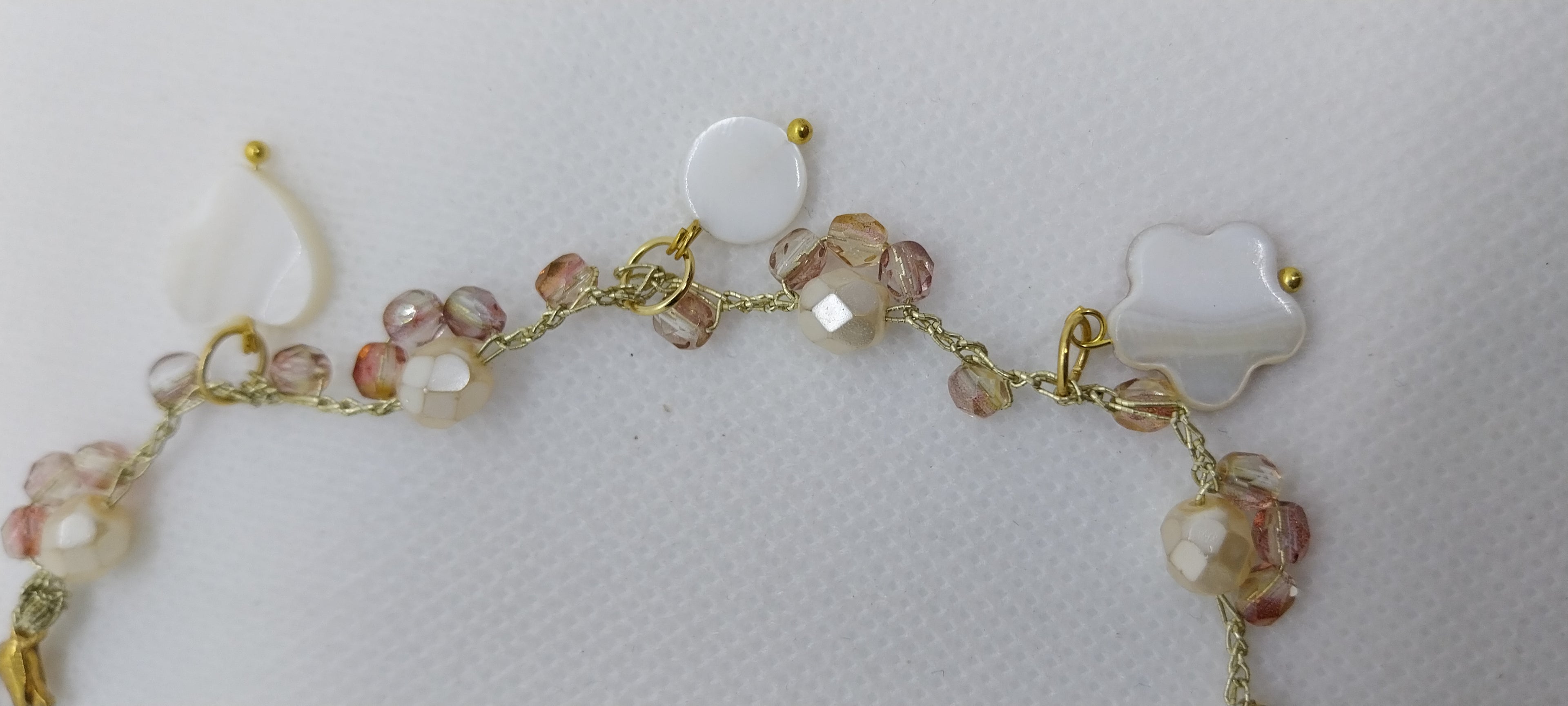 Beige crystal bead anklet with moon, star & round charms